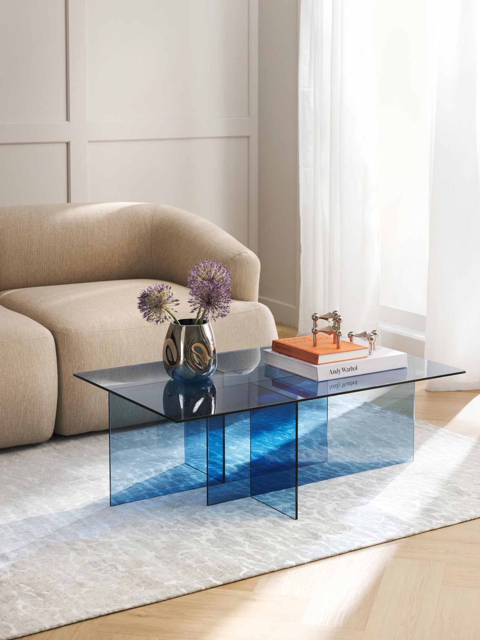 Anouk Cam Orta Sehpa Modern Şeffaf Tasarım 102 cm - Velotti