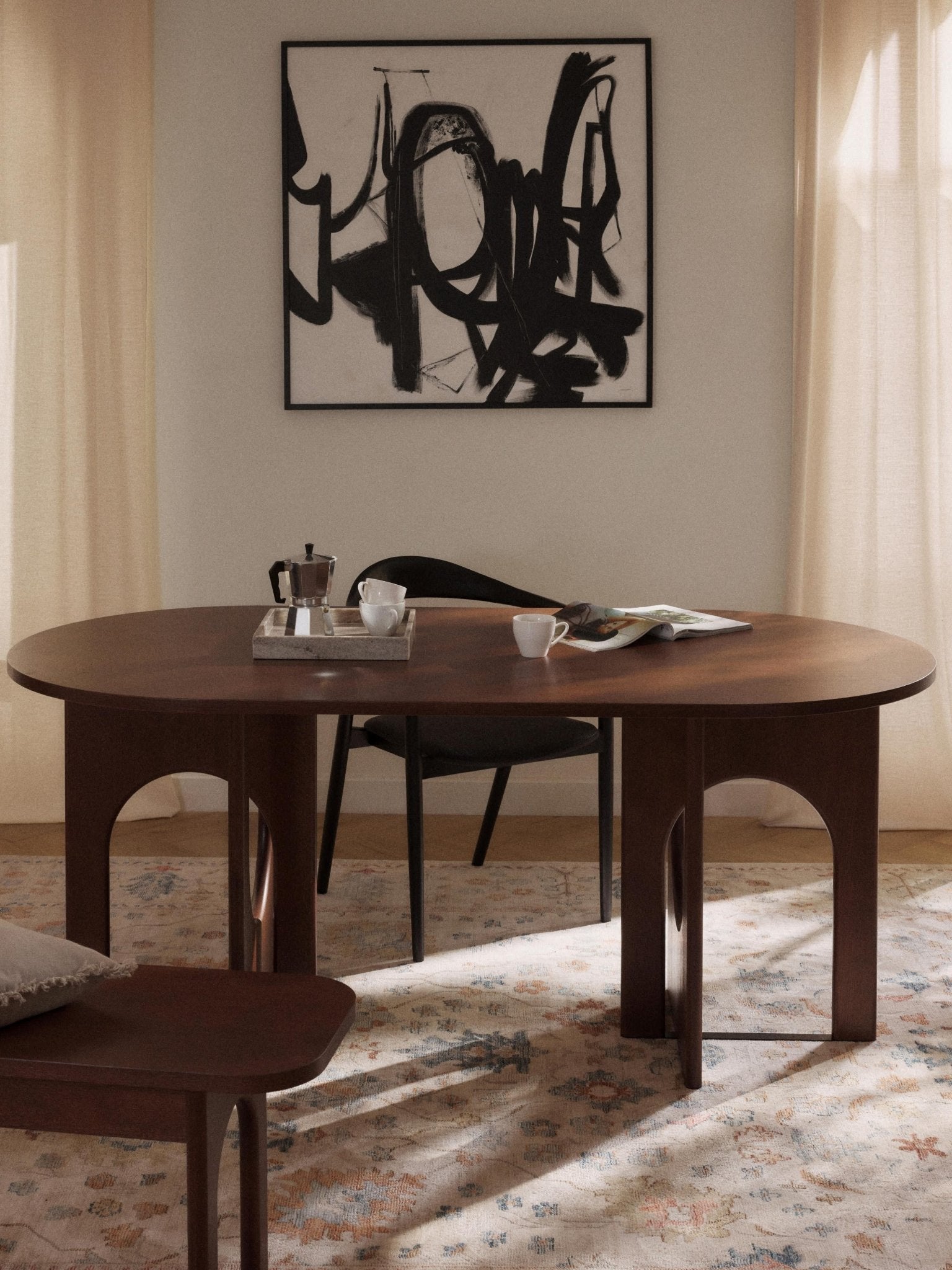 Apollo Oval Yemek Masası 180x90 cm Koyu Meşe - Velotti