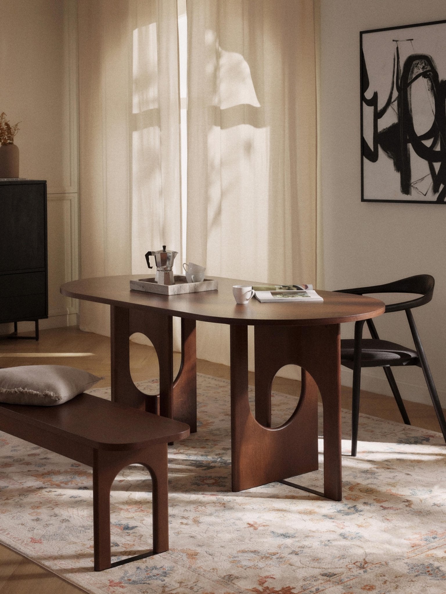 Apollo Oval Yemek Masası 180x90 cm Koyu Meşe - Velotti