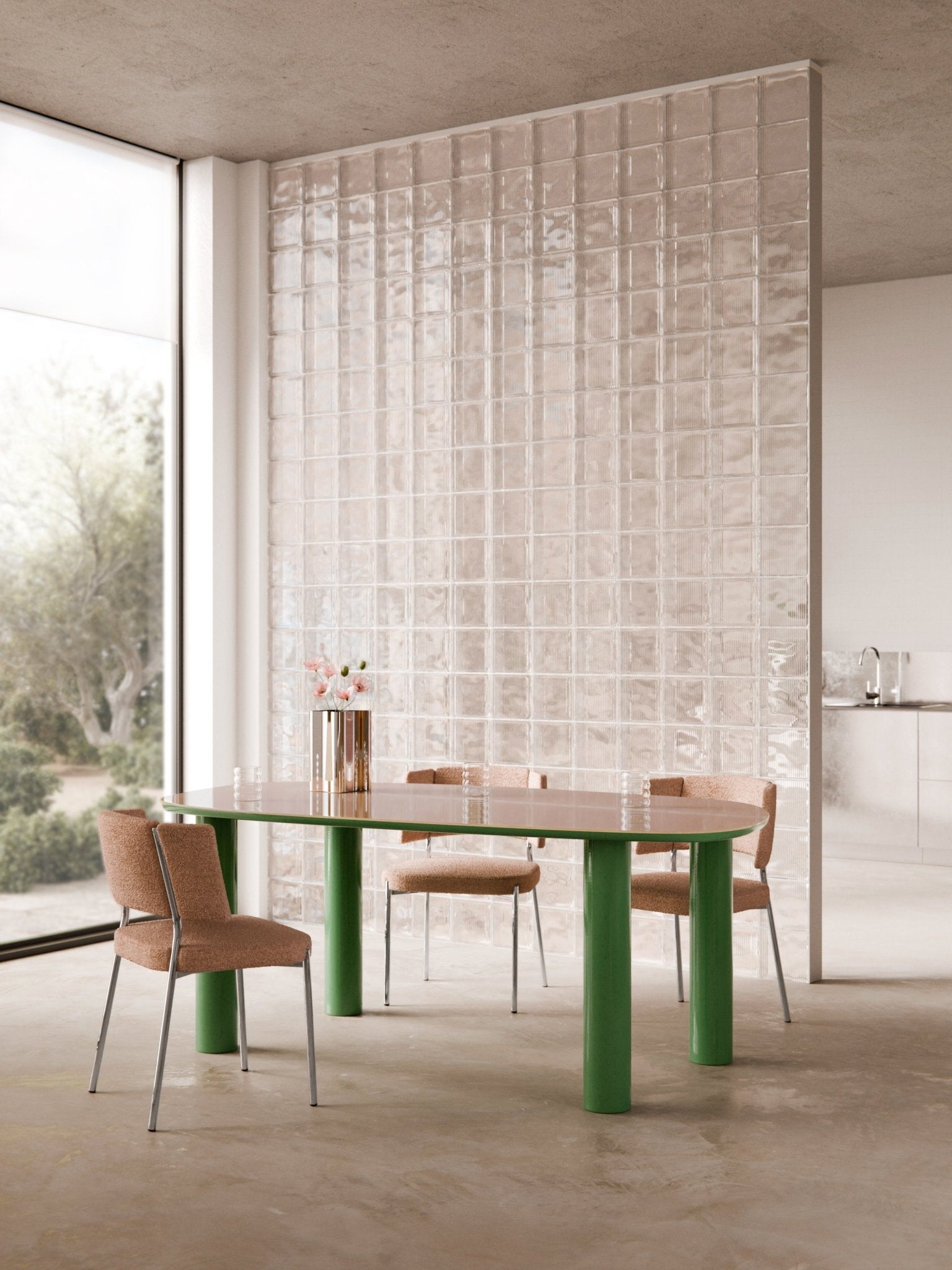 Beni Organik Yemek Masası Cam Üst Tablalı 200x110 cm - Velotti