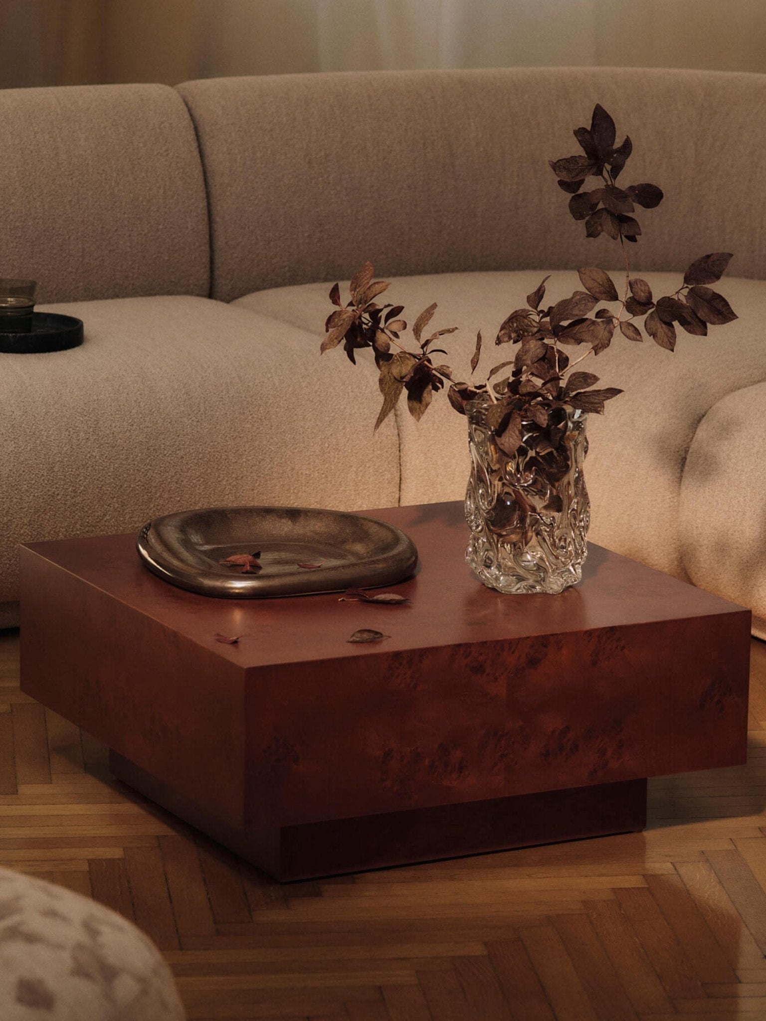 Burl Ahşap Kare Depolamalı Orta Sehpa 70 cm - Velotti