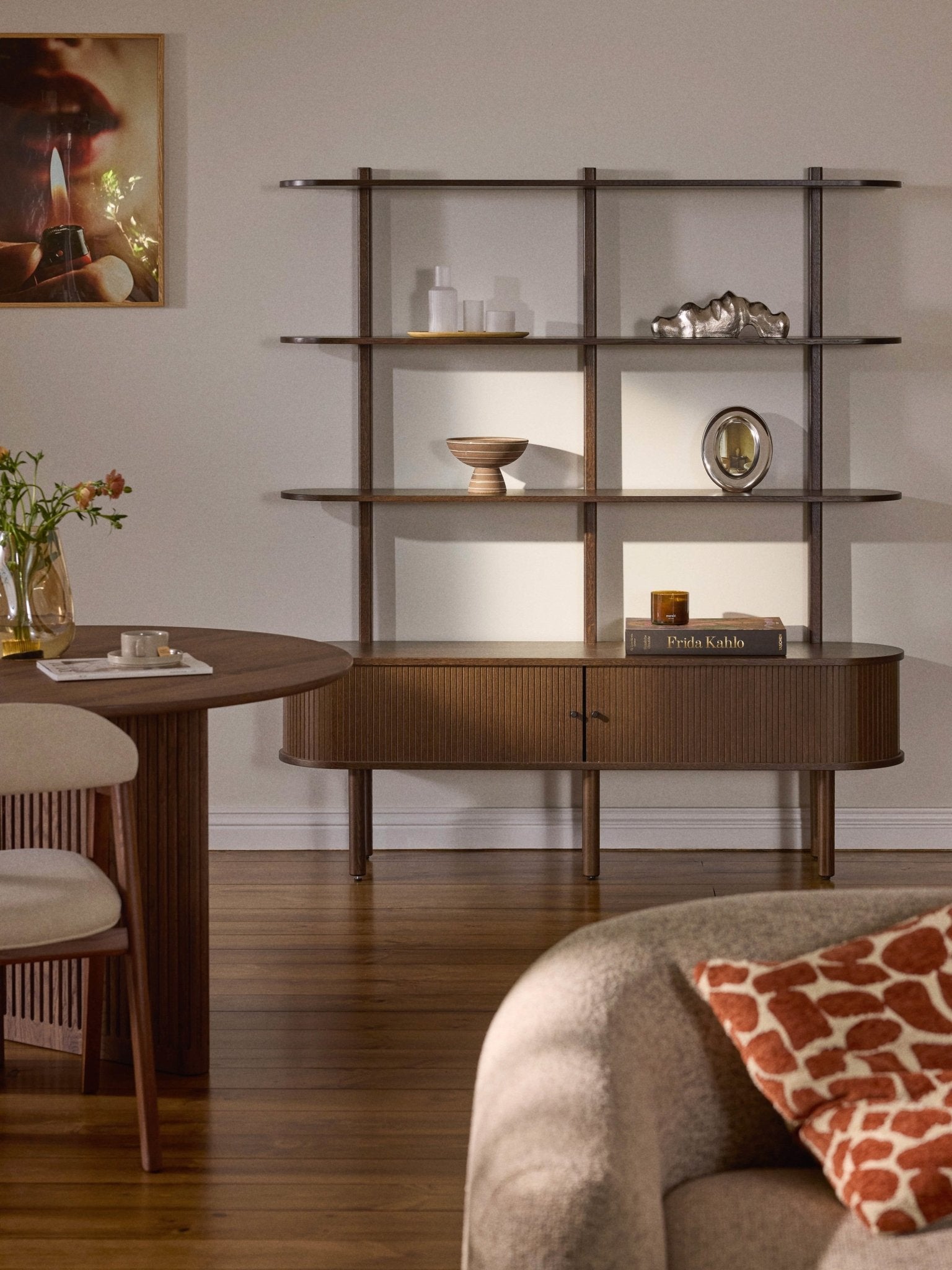 Calary Flüt Detaylı Ahşap Duvar Rafı 160x180cm - Velotti