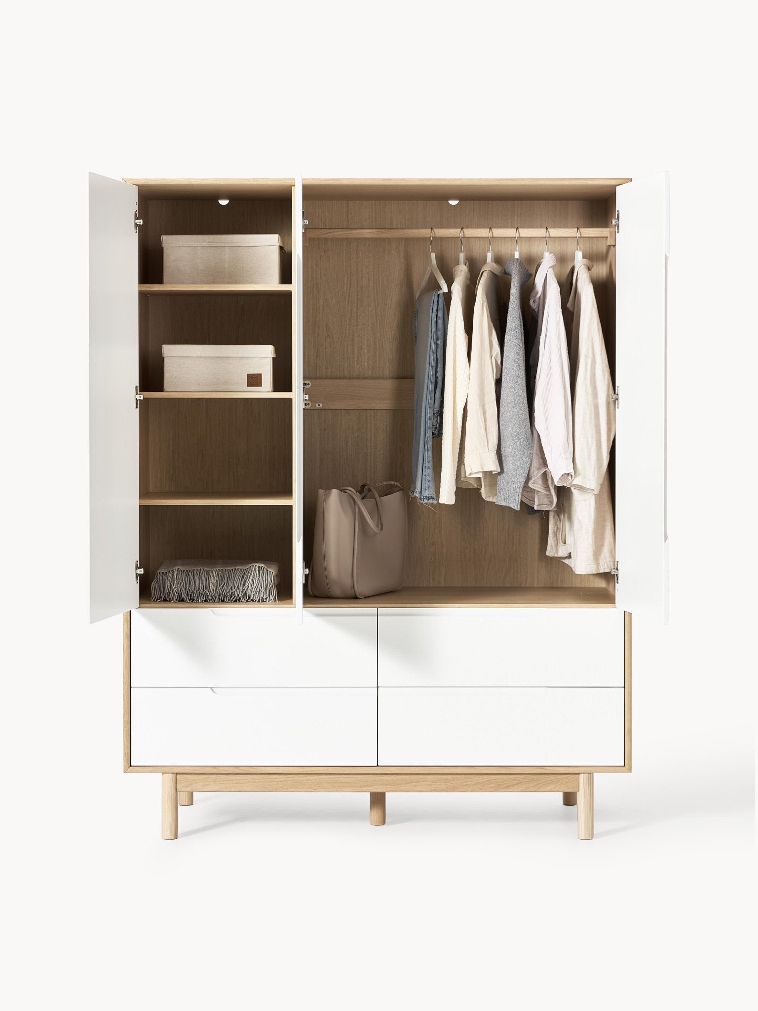 Cassy 3 Kapılı Modern Retro Ahşap Gardırop - Velotti