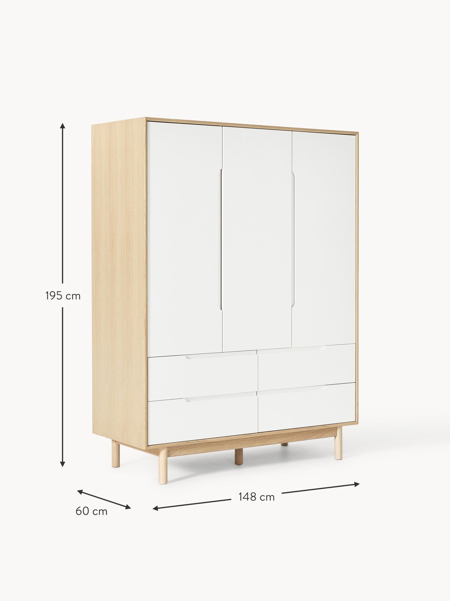 Cassy 3 Kapılı Modern Retro Ahşap Gardırop - Velotti