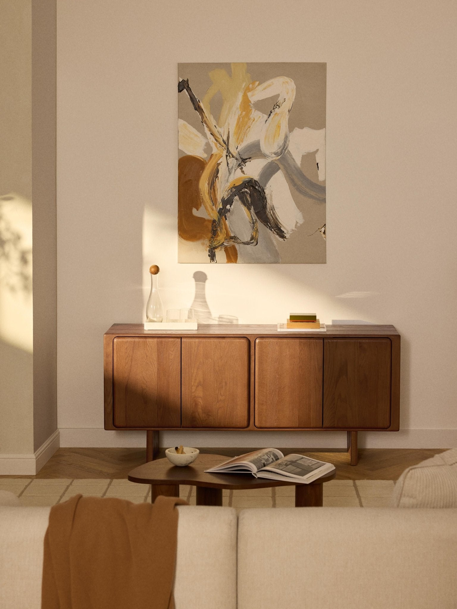 Chandler Masif Meşe Büfe Dört Bölmeli Modern Tasarım 165 cm - Velotti