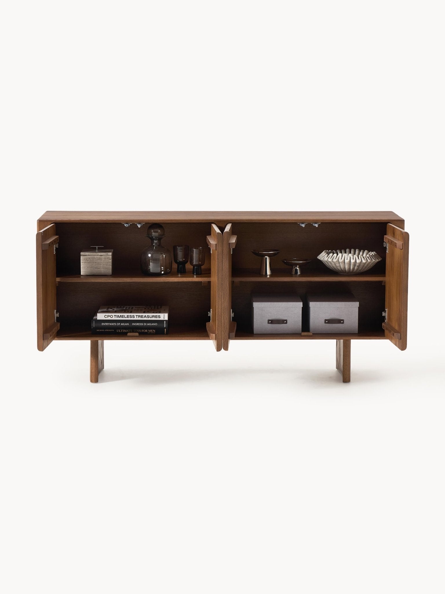 Chandler Masif Meşe Büfe Dört Bölmeli Modern Tasarım 165 cm - Velotti