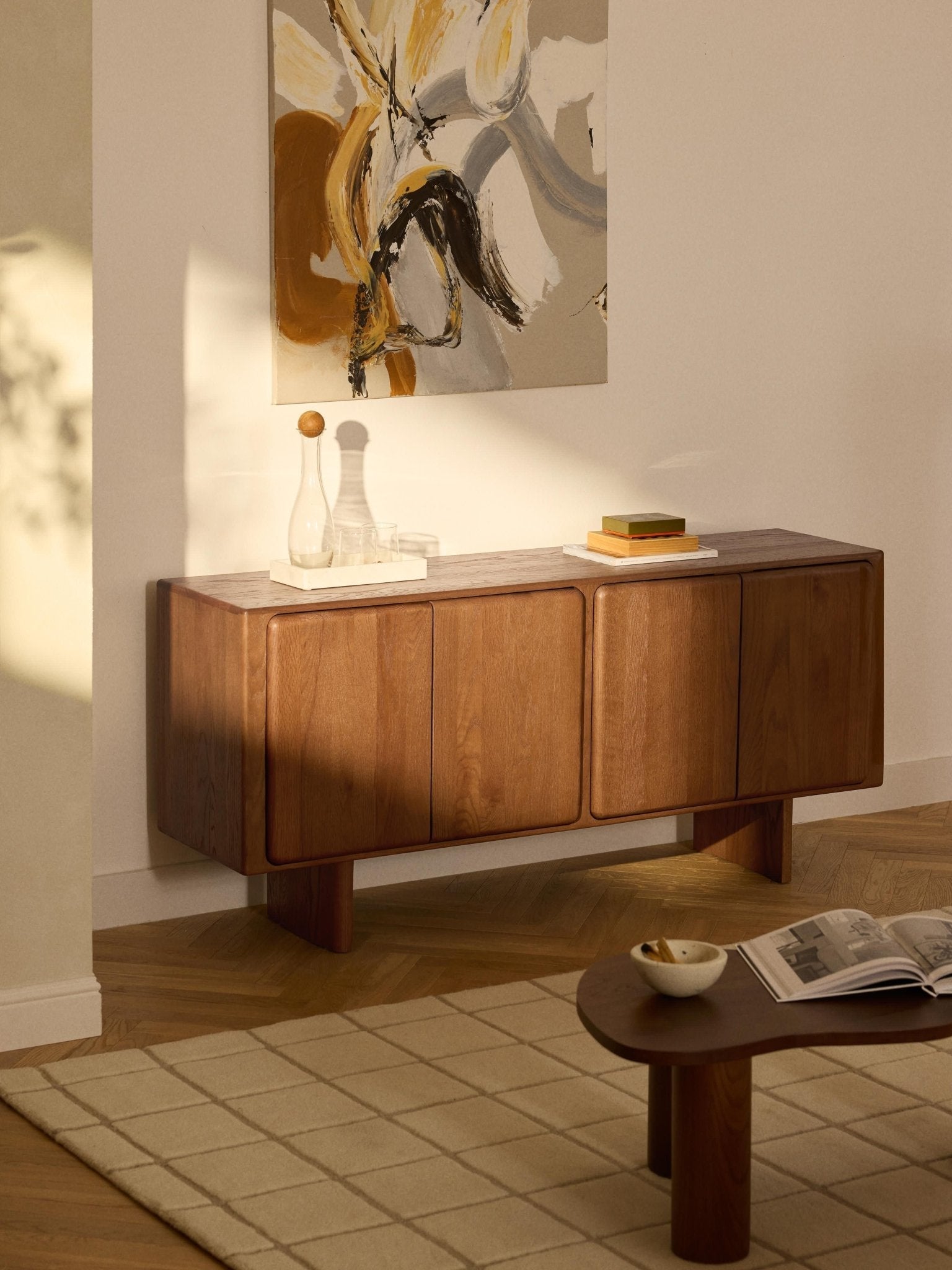 Chandler Masif Meşe Büfe Dört Bölmeli Modern Tasarım 165 cm - Velotti