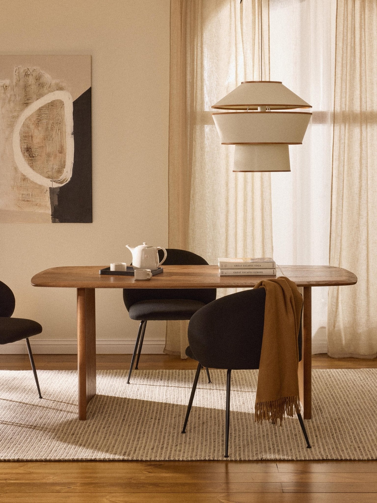 Chandler Masif Meşe Yemek Masası 180x90cm Modern Tasarım Doğal Doku - Velotti