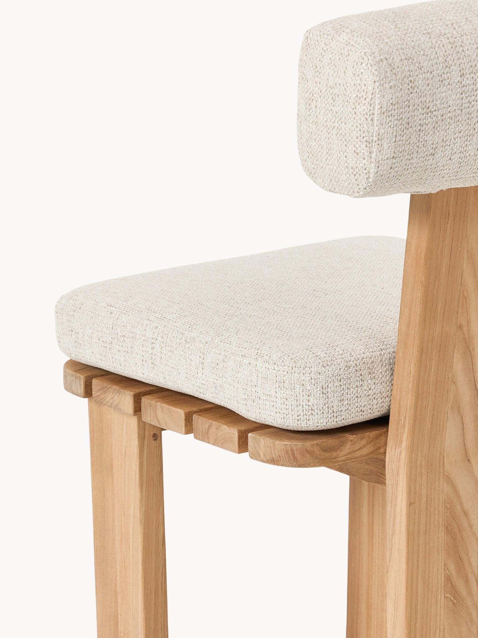 Eiko Teak Bahçe Yemek Sandalyesi Modern Tasarım Bej Kumaş - Velotti
