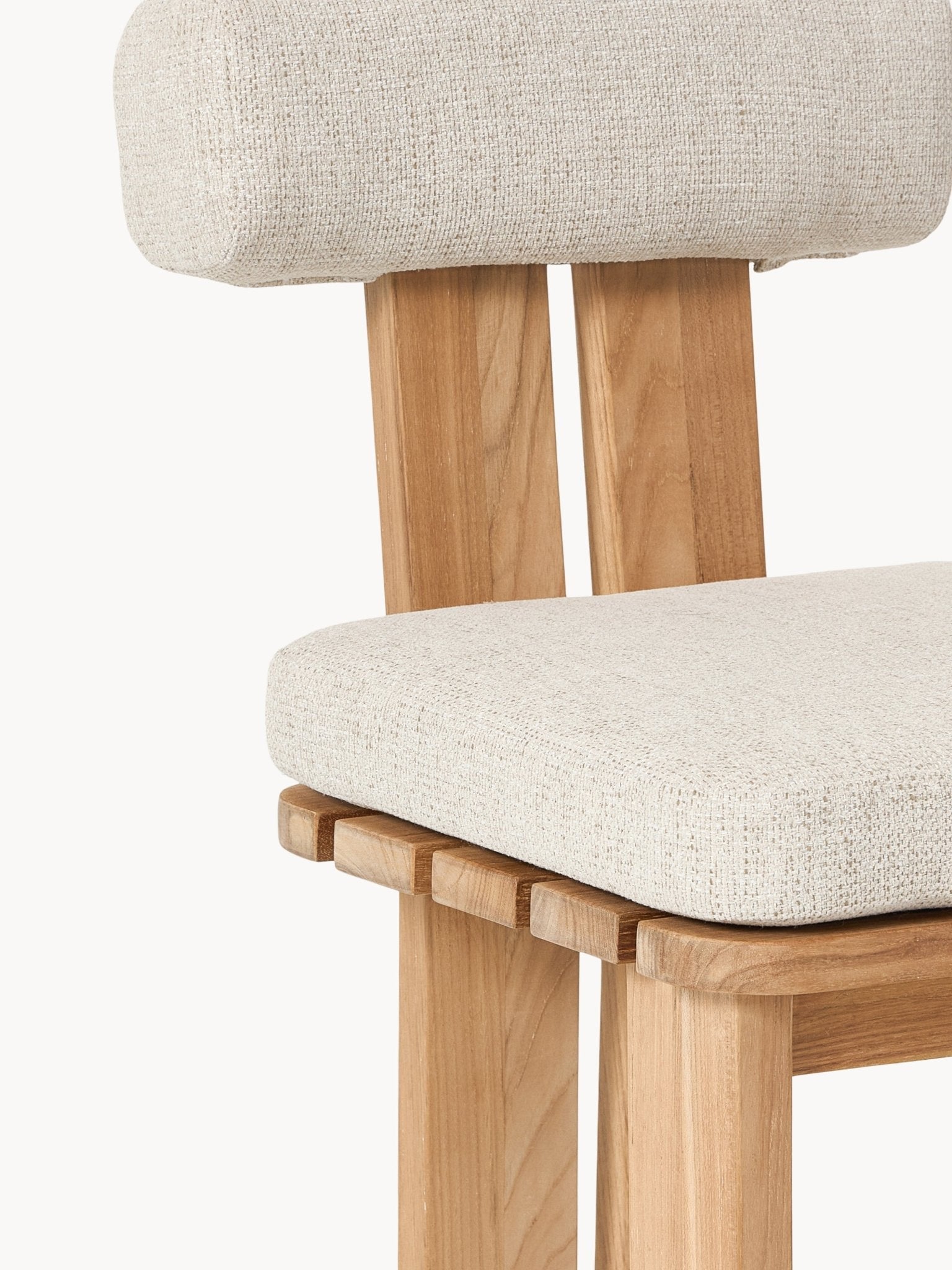 Eiko Teak Bahçe Yemek Sandalyesi Modern Tasarım Bej Kumaş - Velotti