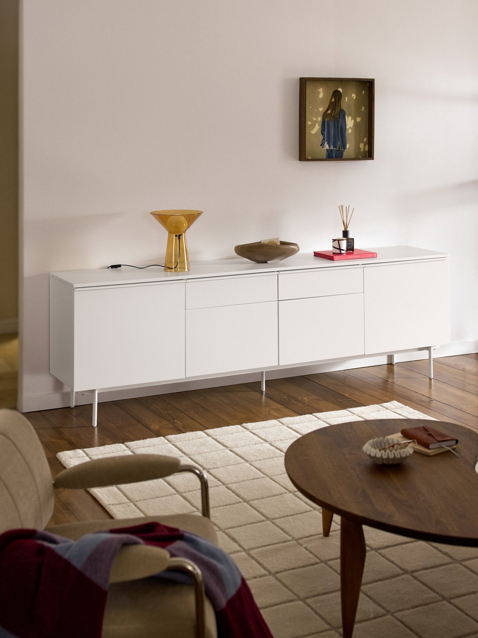 Elona 240 cm Büyük Konsol Mat Beyaz Modern Tasarım - Velotti