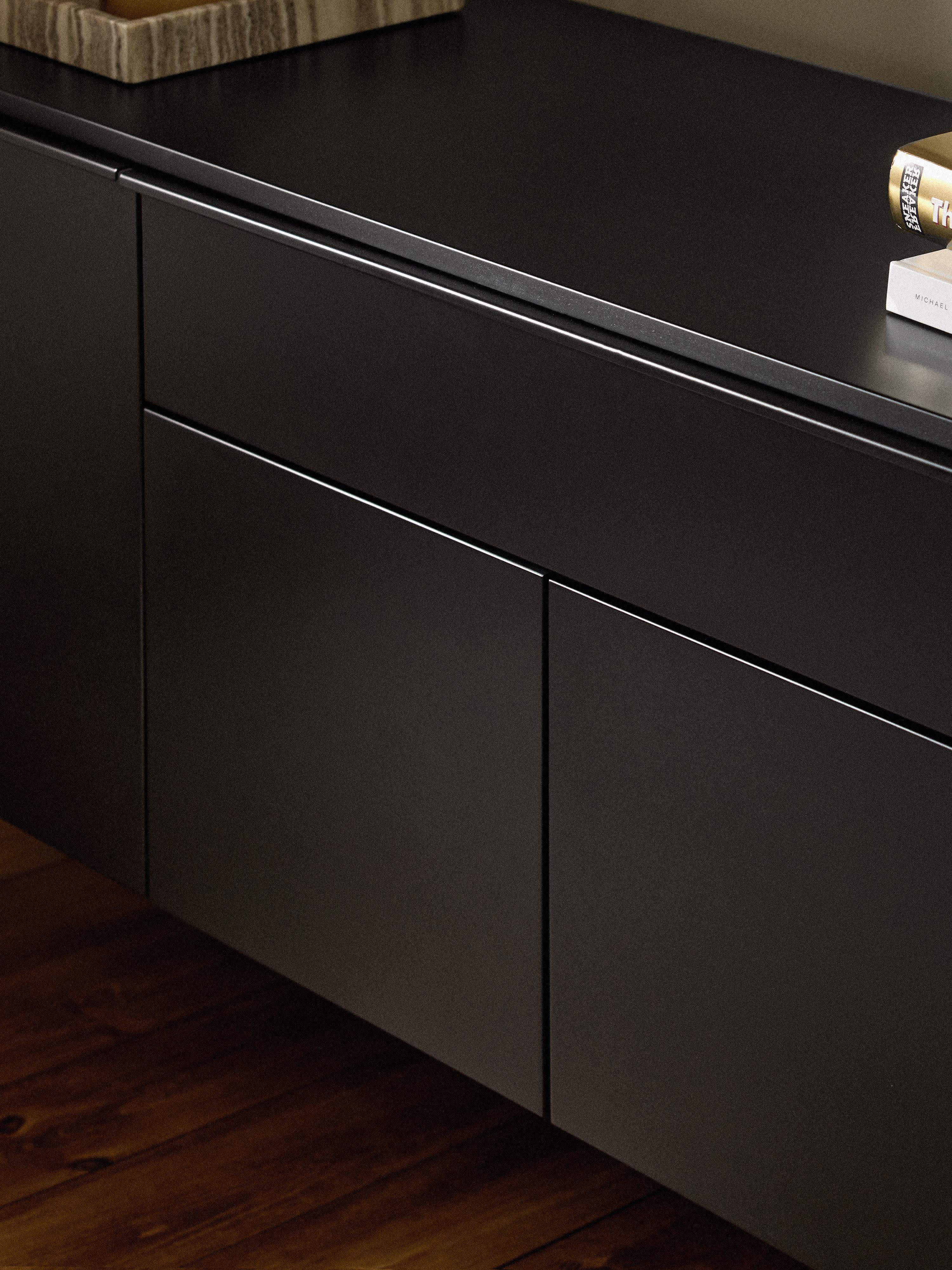 Elona Modern Minimalist Dressoir, Mat Siyah, 200 cm