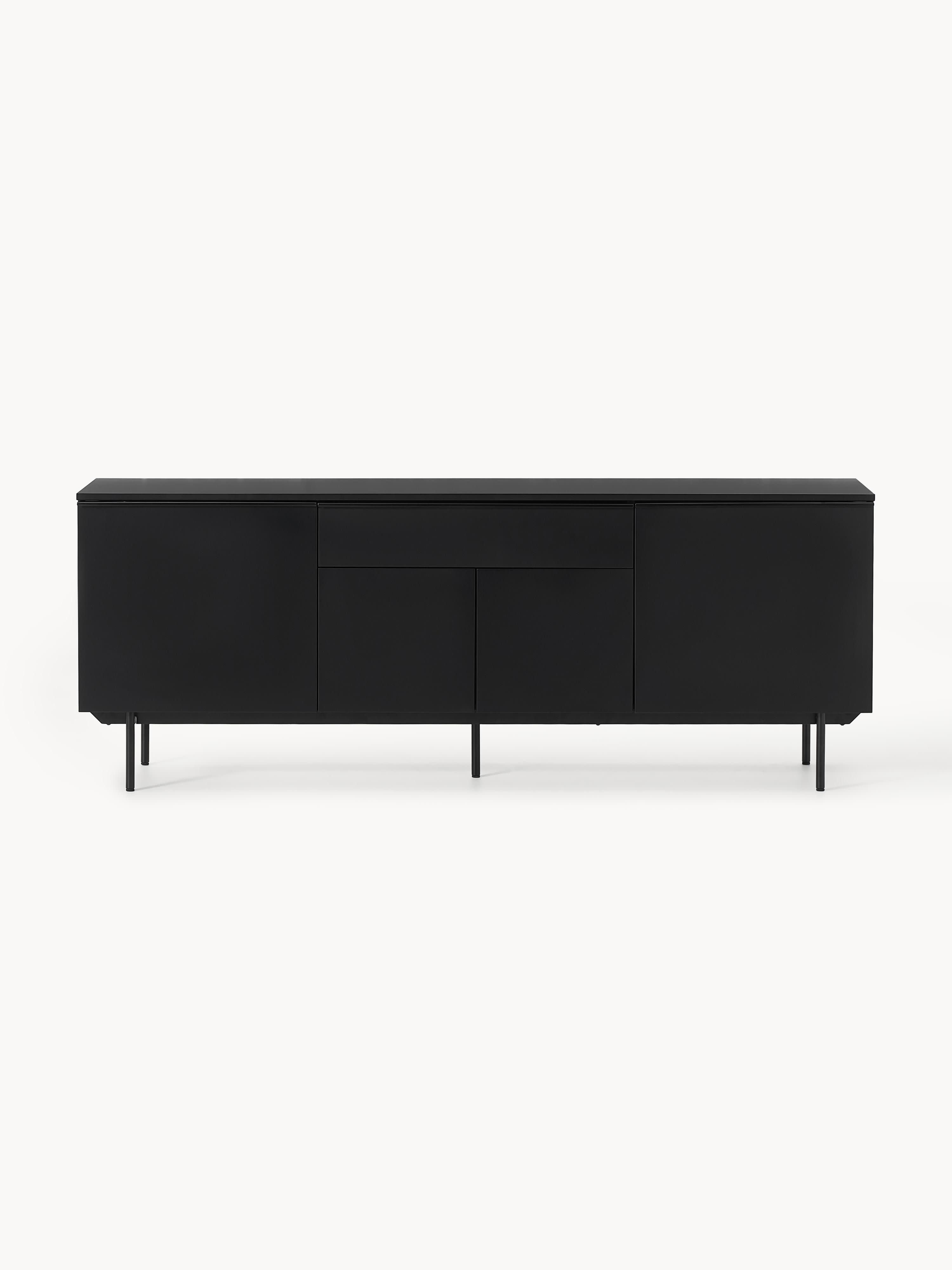 Elona Modern Minimalist Dressoir, Mat Siyah, 200 cm