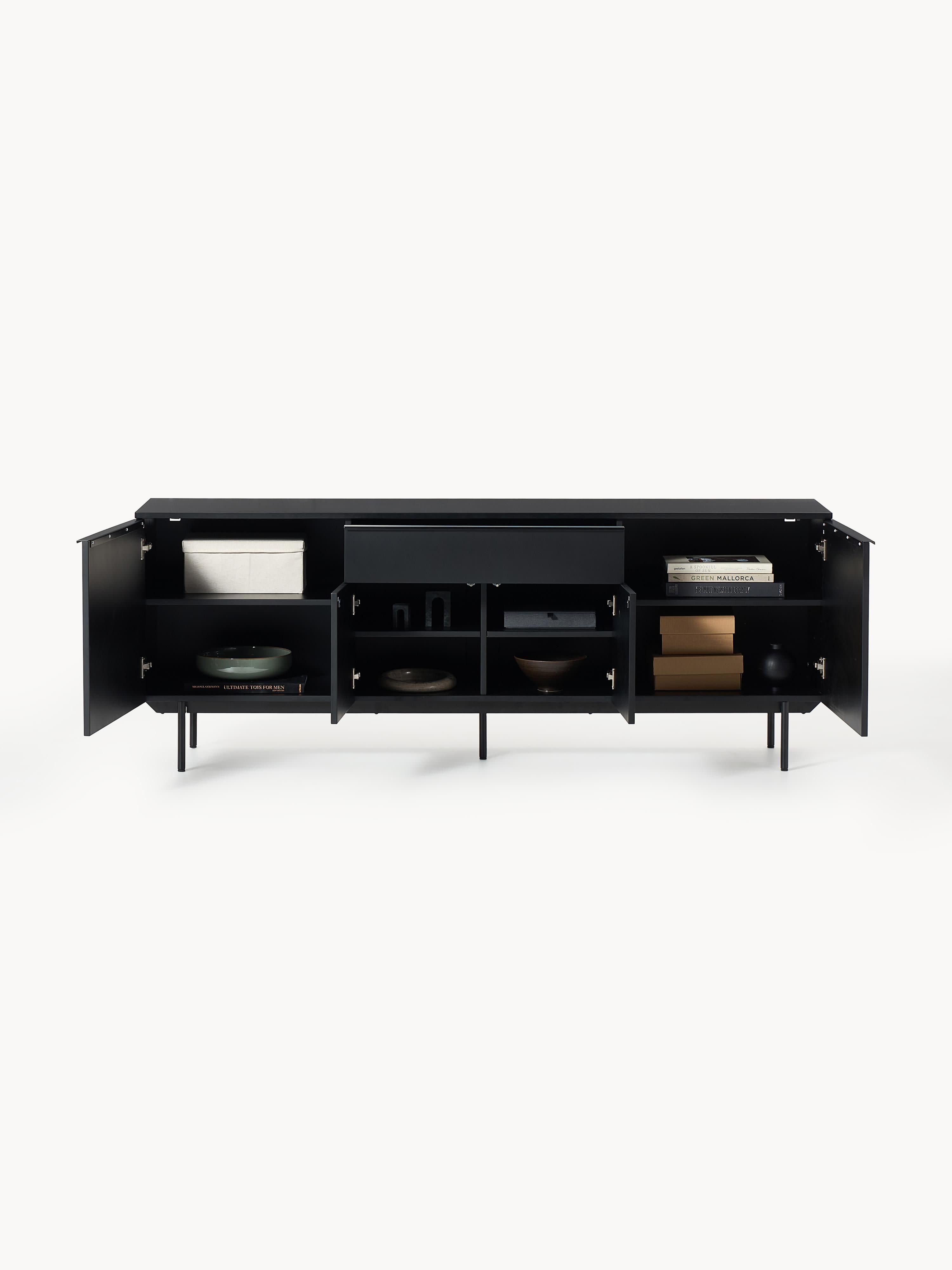 Elona Modern Minimalist Dressoir, Mat Siyah, 200 cm