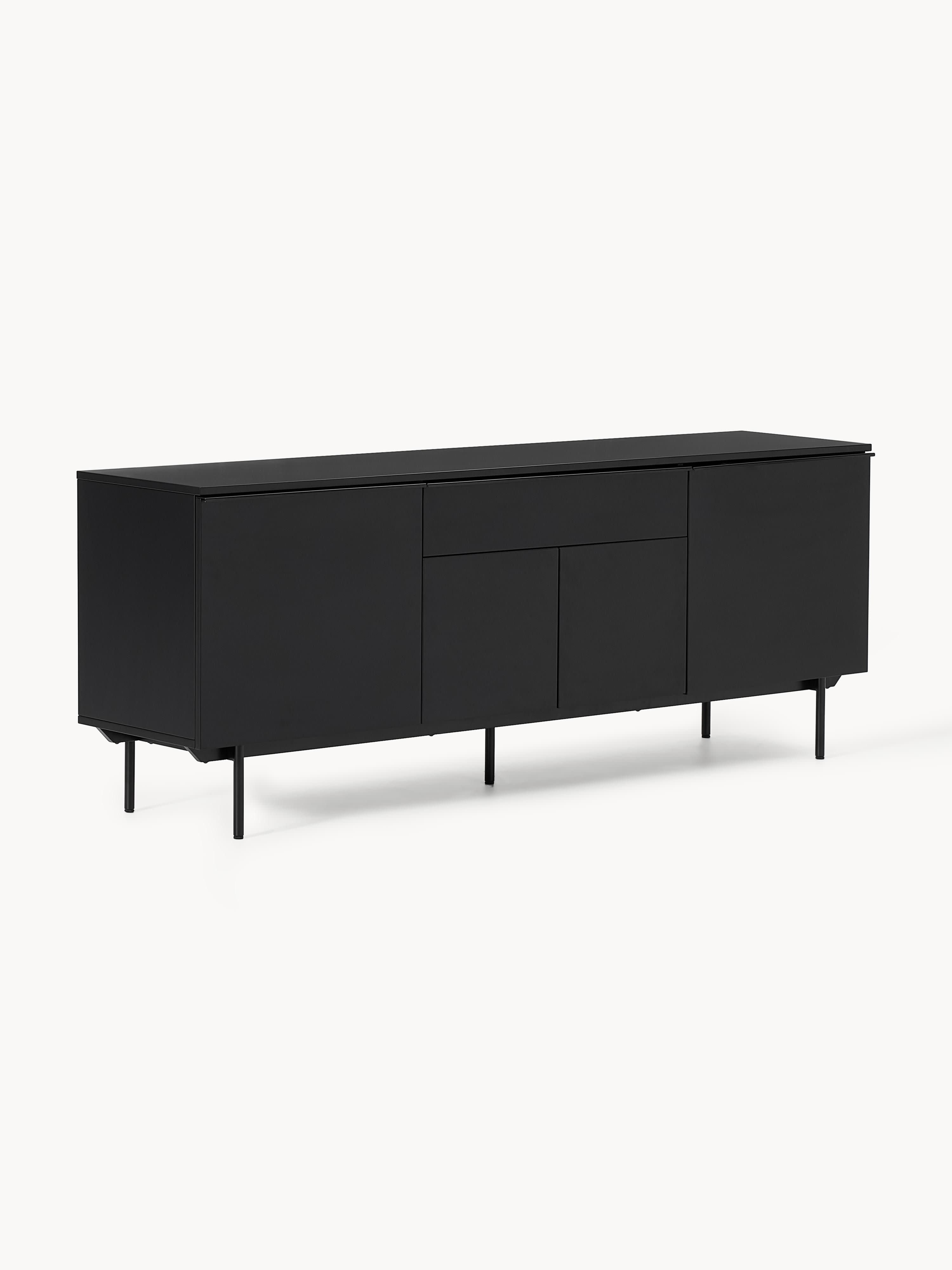 Elona Modern Minimalist Dressoir, Mat Siyah, 200 cm