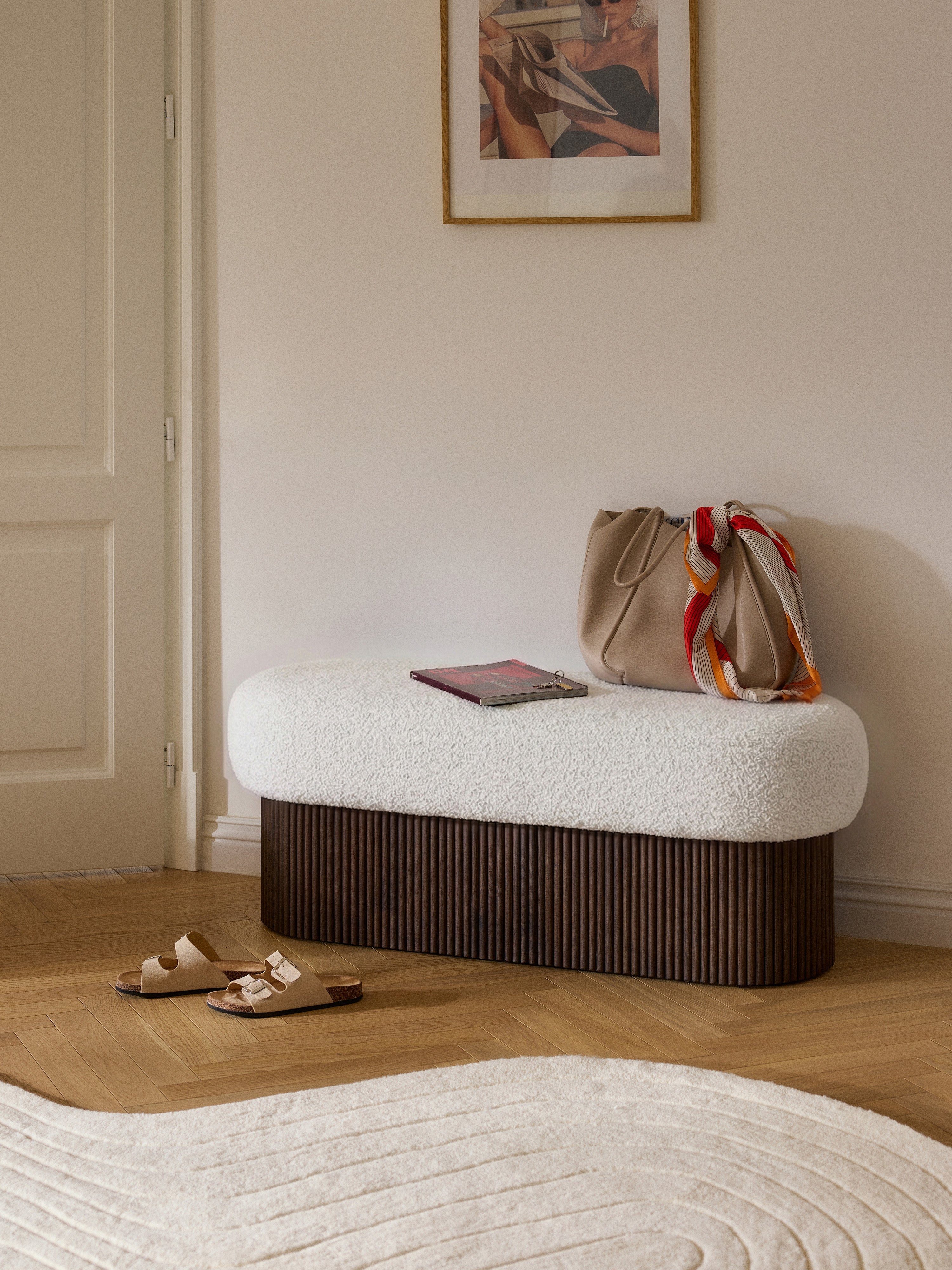 Nala Modern Depolamalı Bank ve Puf Bouclé Kumaş 122cm