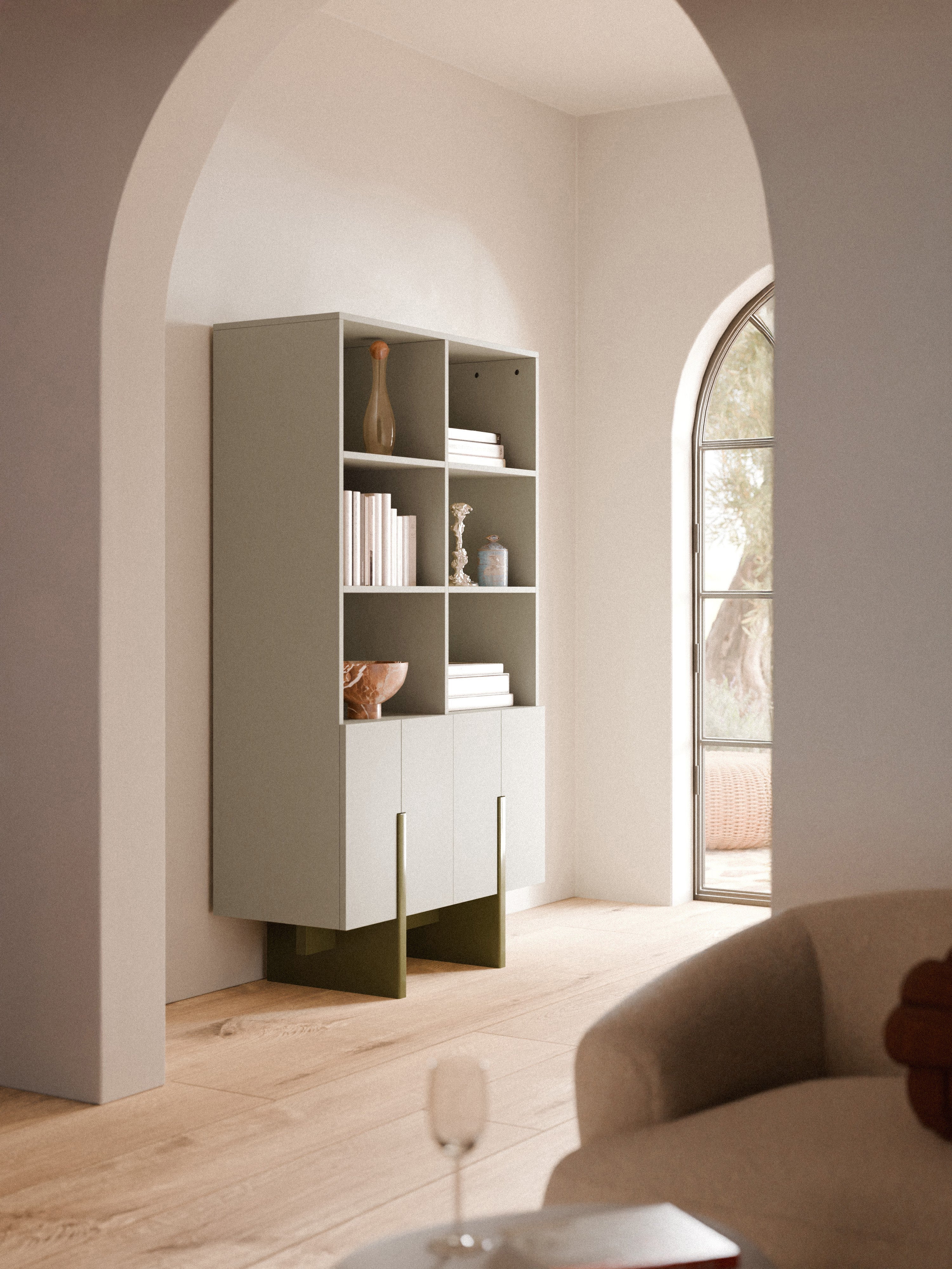 Dado Büyük Ahşap Highboard, Modern Geometrik Tasarım ve Orijinal Ayaklar