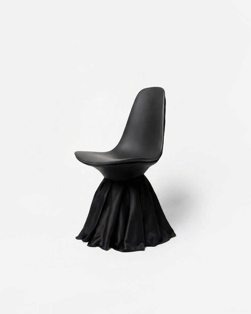 Siyah Kumaş Modern Tasarım Zarif Couture Elbise