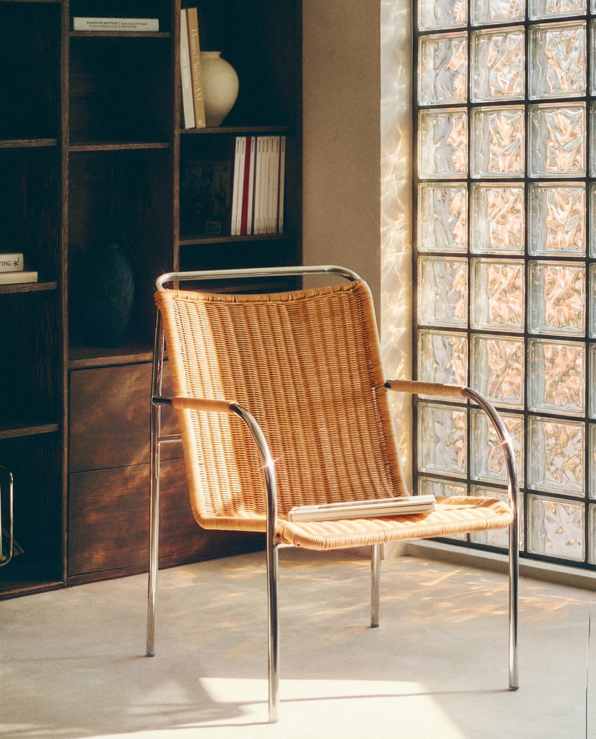 Rattan ve Paslanmaz Çelik Örgü Modern Tasarım Berjer Açık Bej