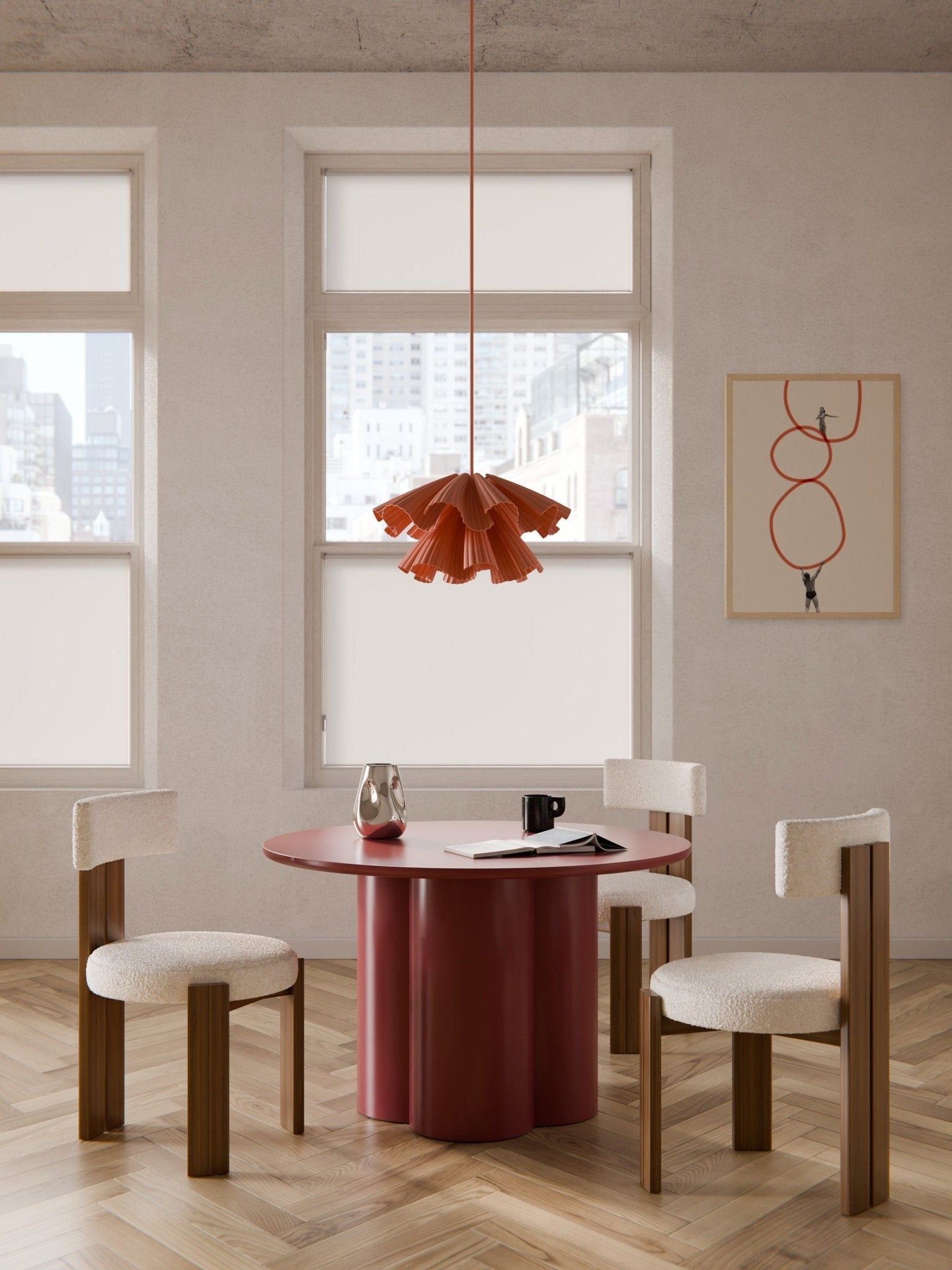 Keva Modern Yuvarlak Yemek Masası 120 cm Şarap Kırmızısı - Velotti