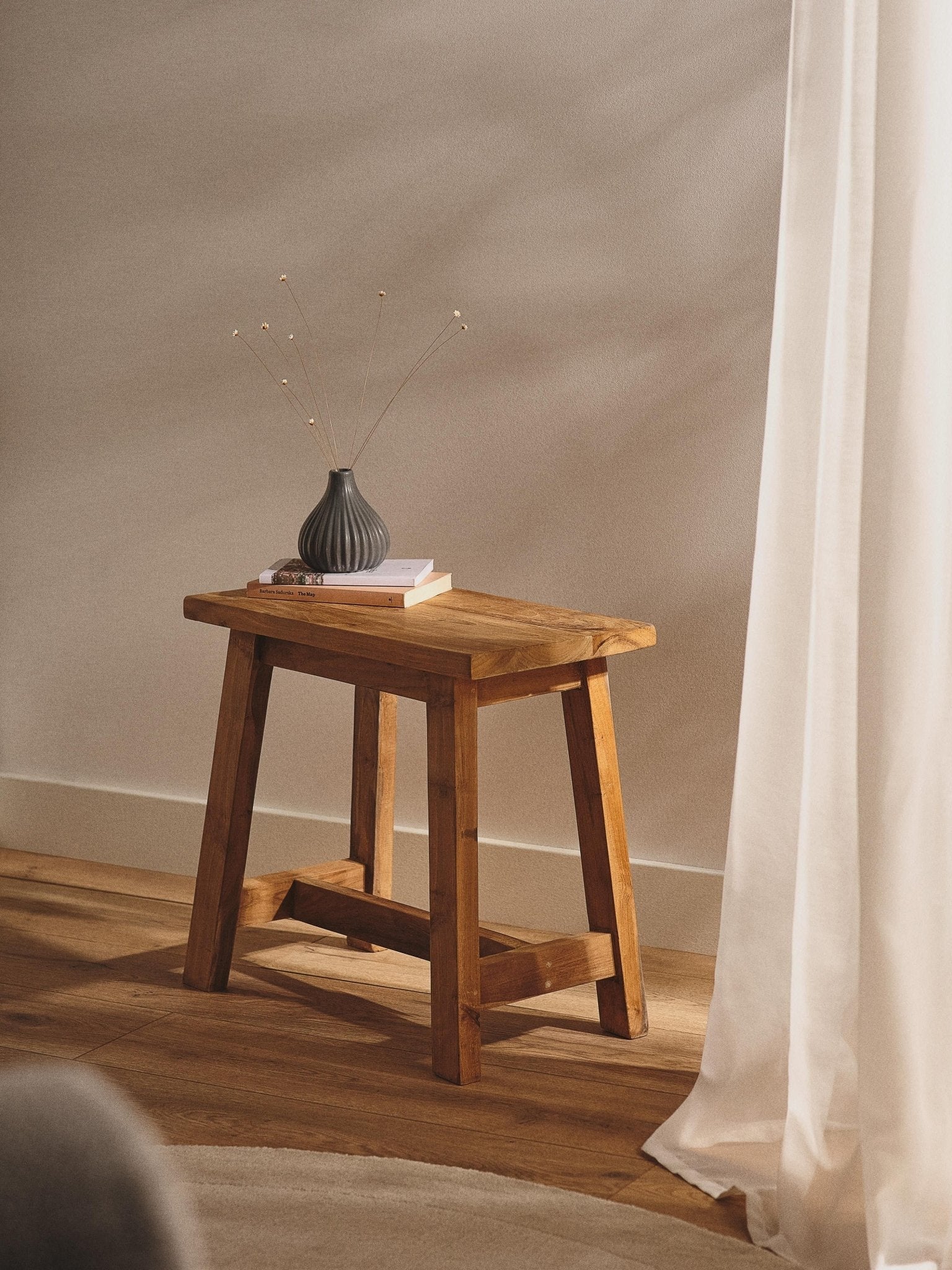 Lawas Geri Dönüştürülmüş Teak Ahşap Tabure 50cm - Velotti