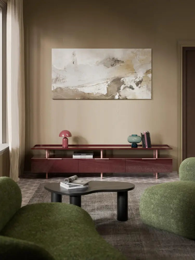 Lennie Yüksek Parlaklıkta Modern TV Ünitesi 200 cm Şarap Kırmızısı - Velotti