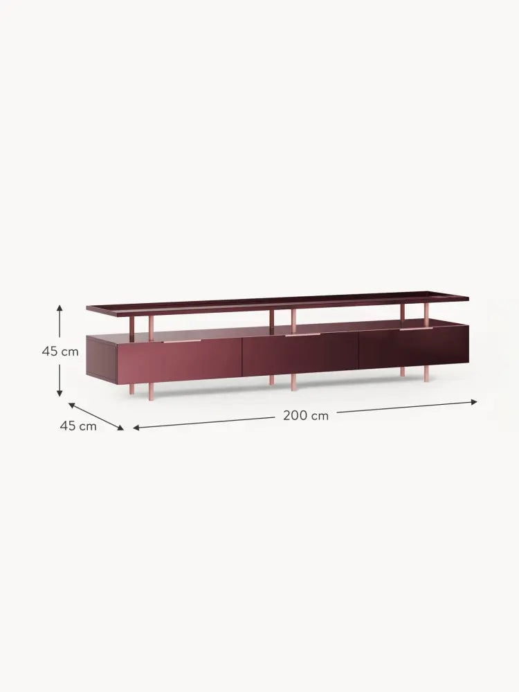 Lennie Yüksek Parlaklıkta Modern TV Ünitesi 200 cm Şarap Kırmızısı - Velotti