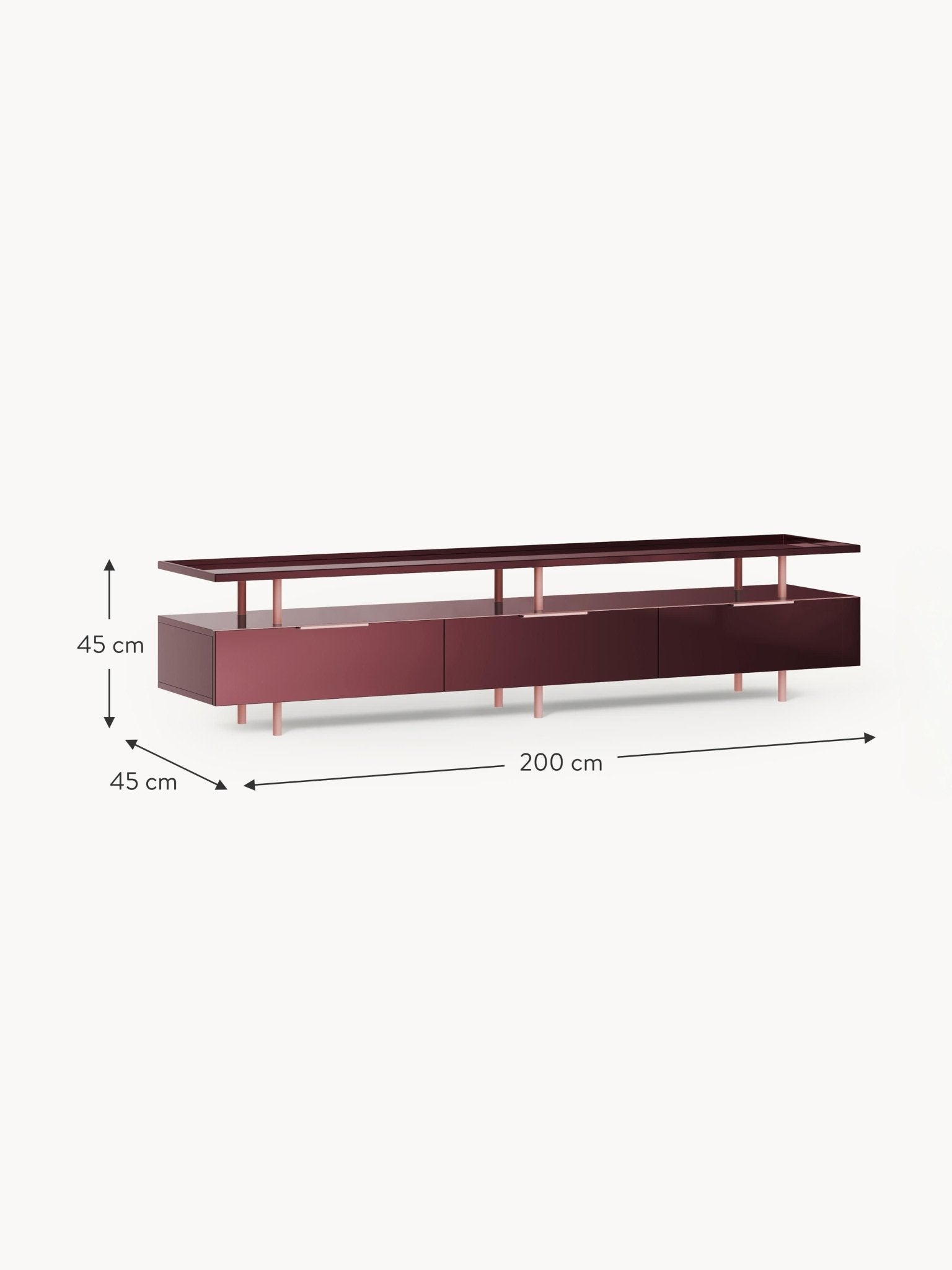 Lennie Yüksek Parlaklıkta Modern TV Ünitesi 200 cm Şarap Kırmızısı - Velotti