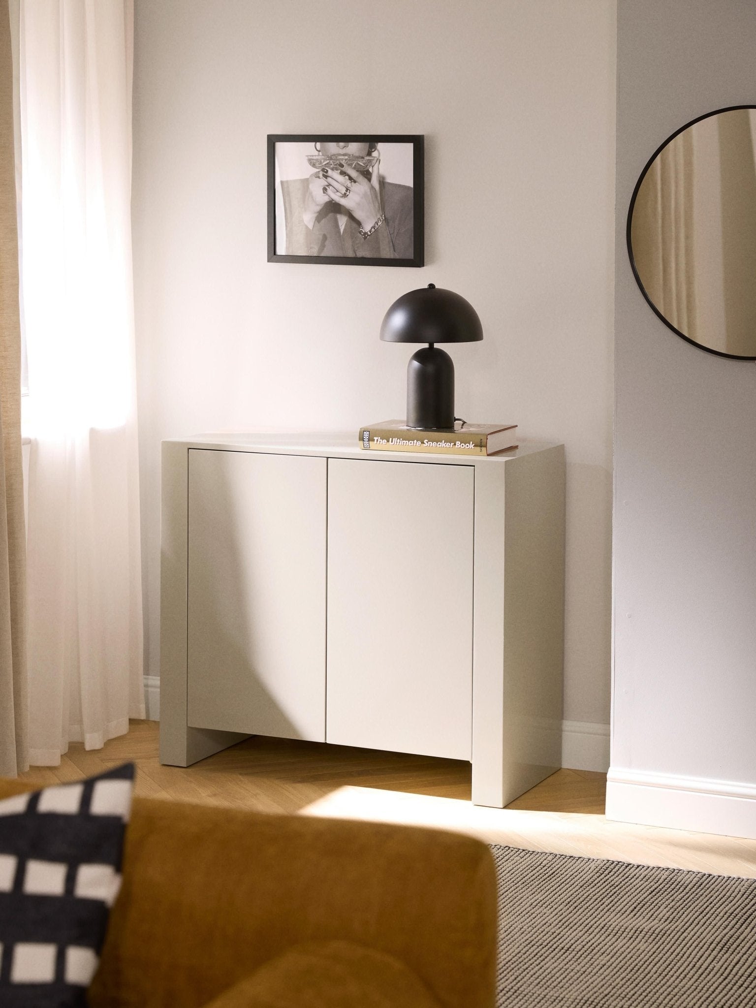 Liv Modern Minimalist Dressoir, Parlak Bej 90 cm - Velotti