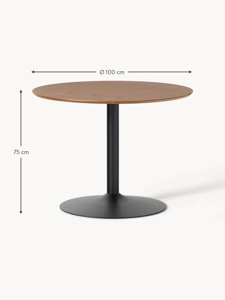 Menorca Yuvarlak Yemek Masası Ceviz Kaplama Siyah Metal Ayak 100cm - Velotti