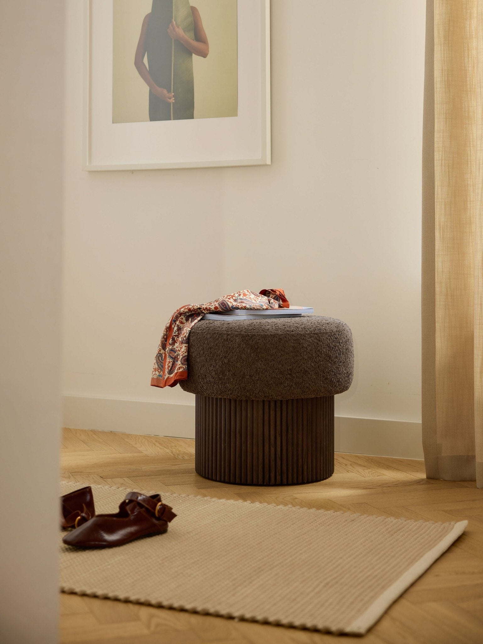 Nala Modern Saklama Alanlı Yuvarlak Puf 50 cm - Velotti