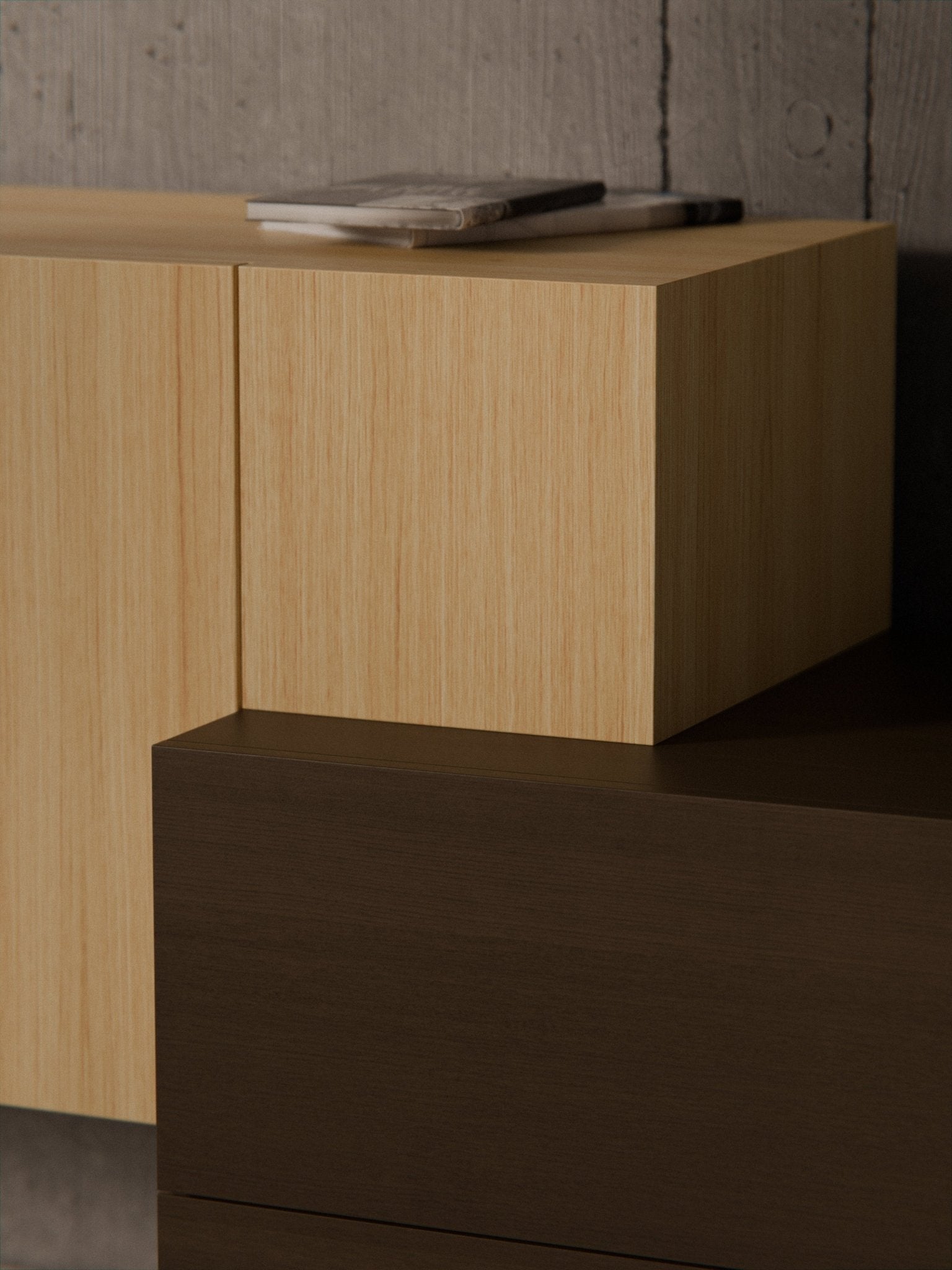 Pino Ahşap Büfe 225 cm Modern Tasarım Koyu ve Açık Ahşap - Velotti