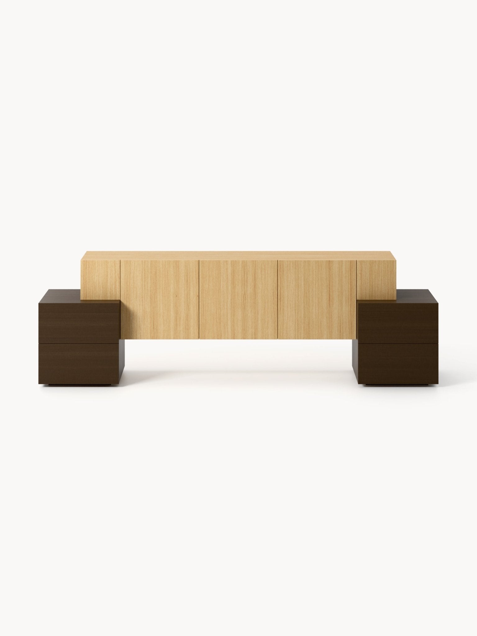Pino Ahşap Büfe 225 cm Modern Tasarım Koyu ve Açık Ahşap - Velotti