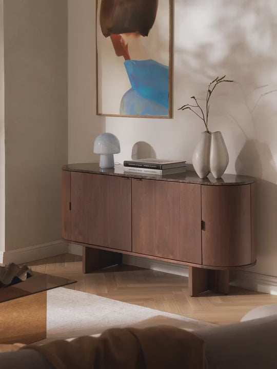 Zumi Masif Ahşap Dressoir, Oval Köşeli ve Mermer Tablalı 160 cm.