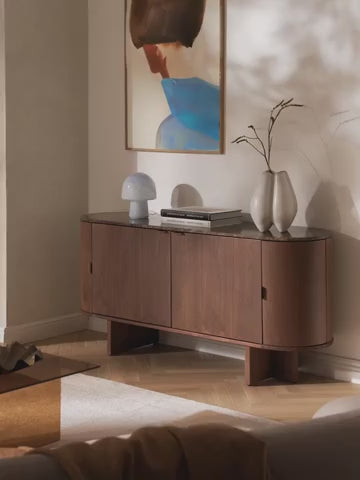 Zumi Masif Ahşap Dressoir, Oval Köşeli ve Mermer Tablalı 160 cm.
