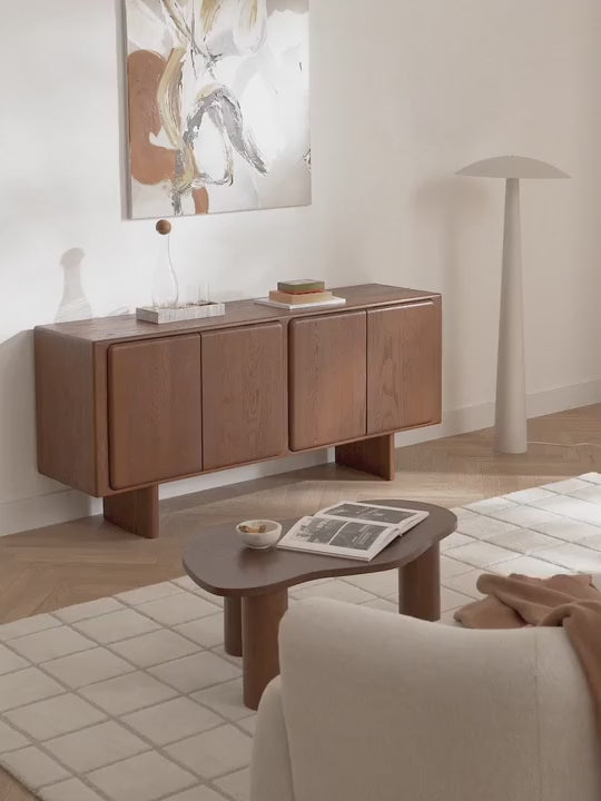 Chandler Masif Meşe Büfe Dört Bölmeli Modern Tasarım 165 cm
