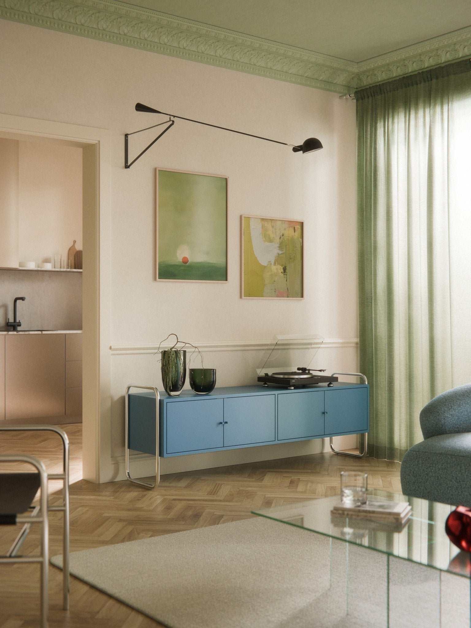Robyn Metal TV Ünitesi Modern Endüstriyel Tasarım Mavi 180 cm - Velotti