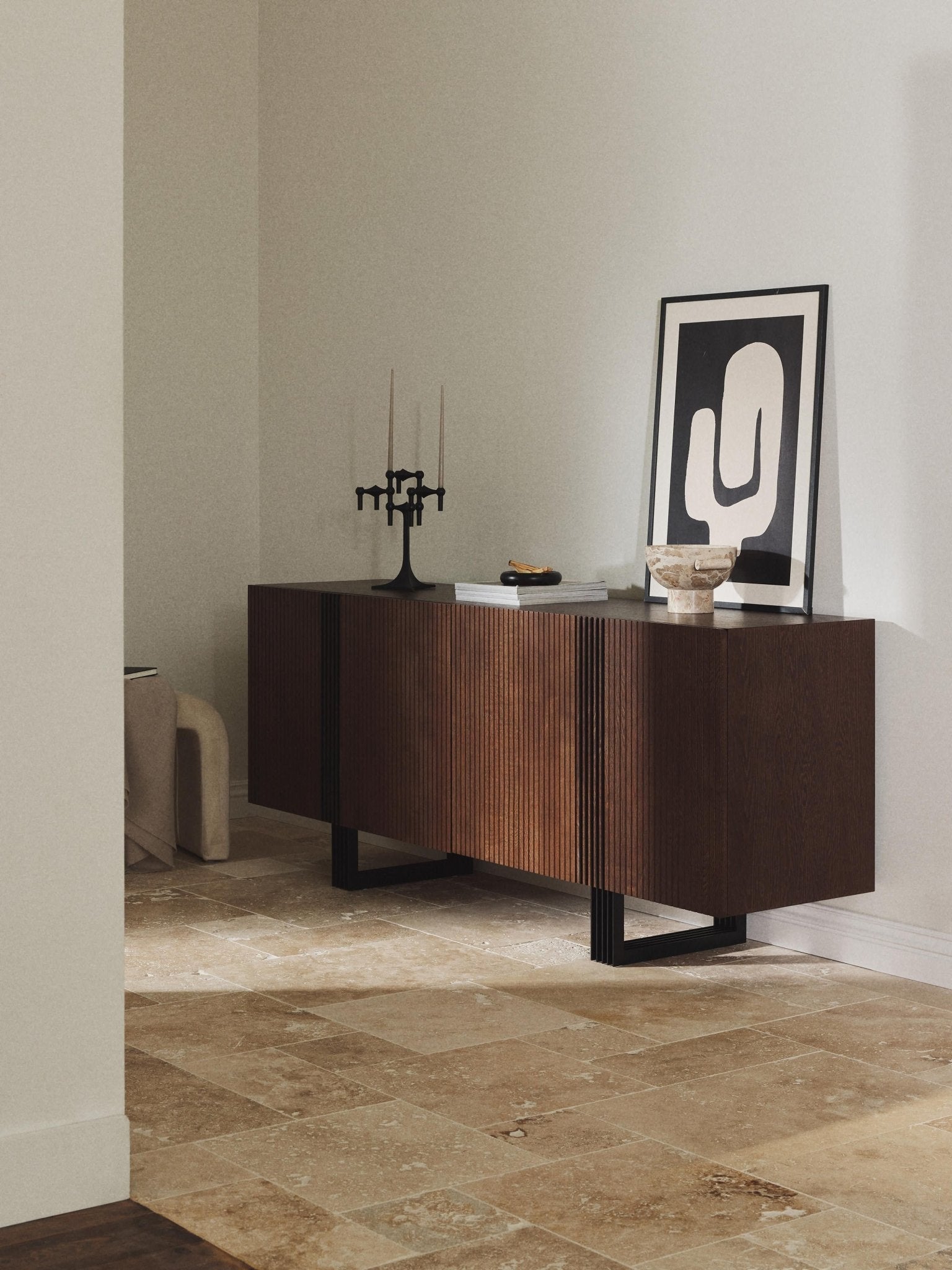 Ross Ahşap Dressoir 180cm Koyu Meşe Kaplama Modern Konsol - Velotti