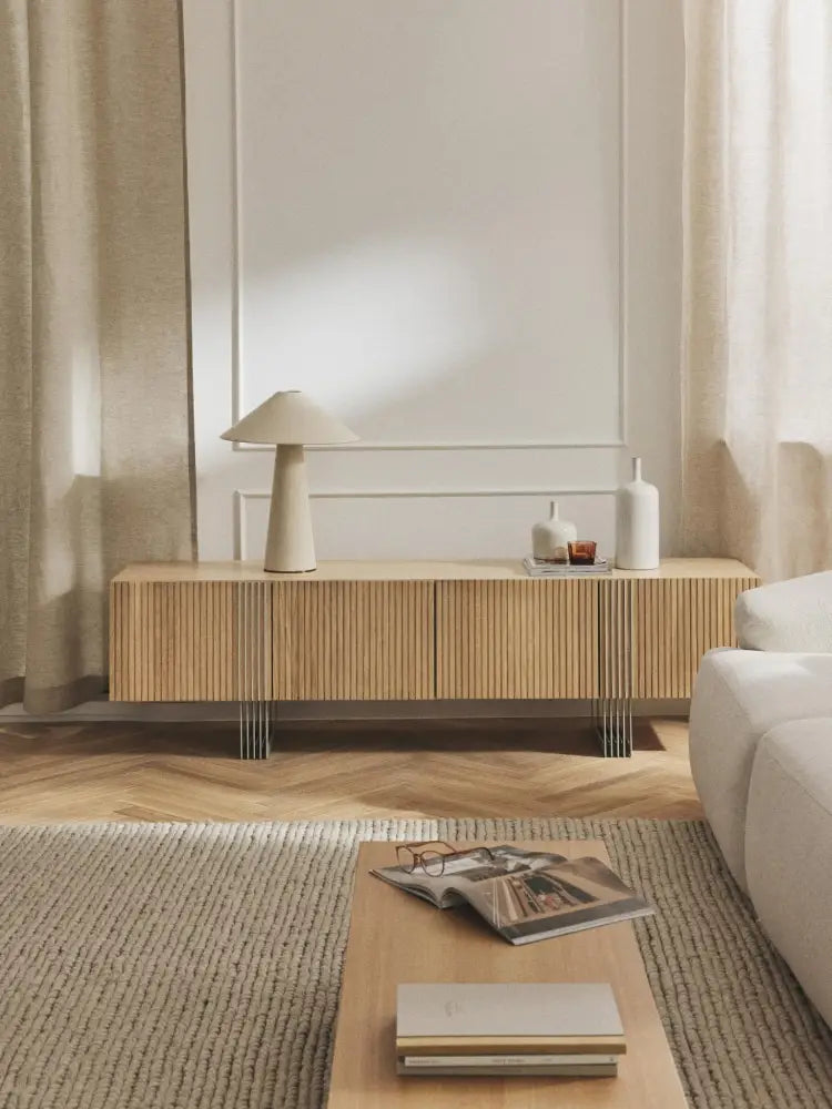 Ross Modern Ahşap TV Ünitesi 180 cm Genişlikte Doğal Meşe - Velotti