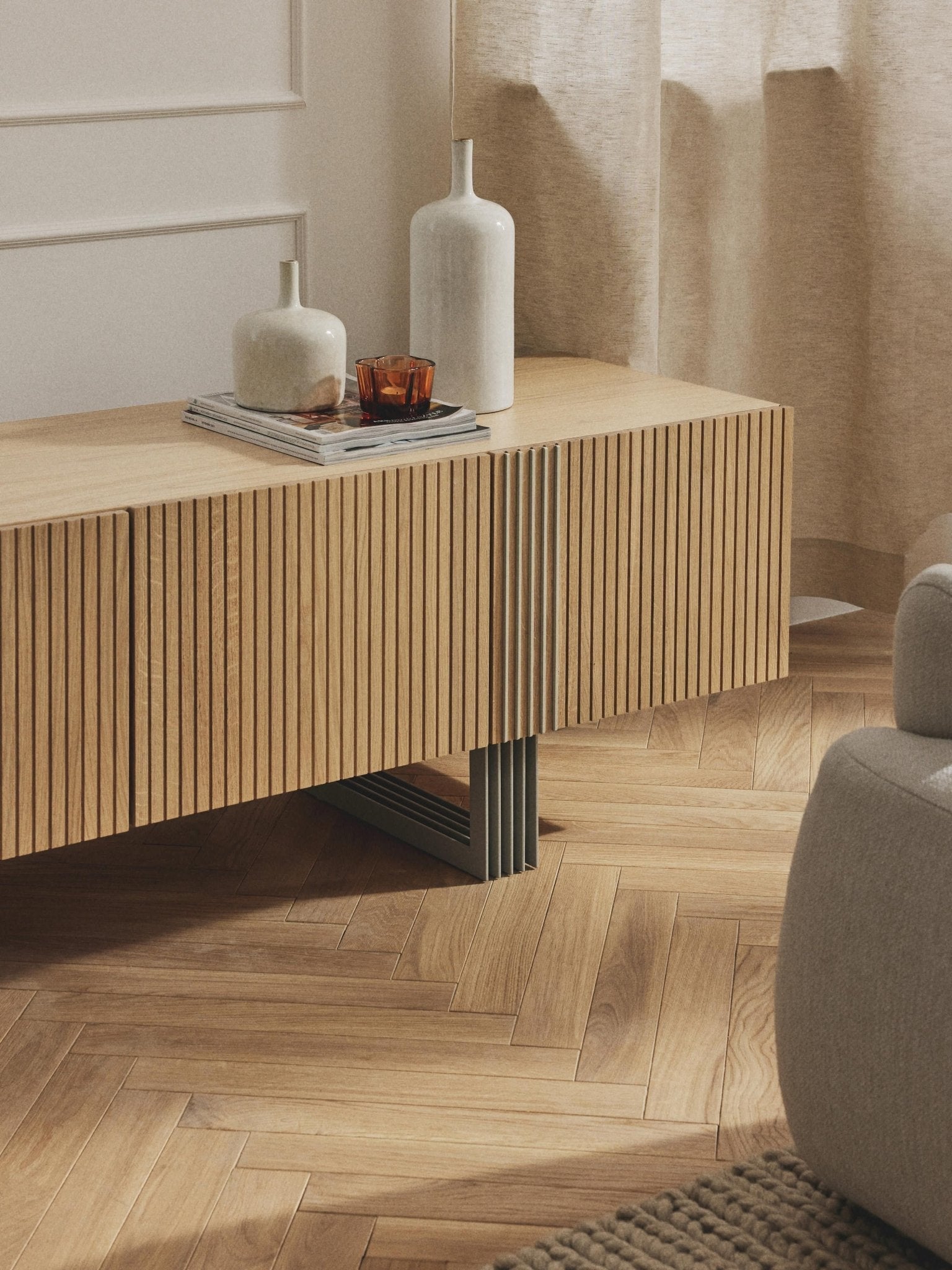 Ross Modern Ahşap TV Ünitesi 180 cm Genişlikte Doğal Meşe - Velotti