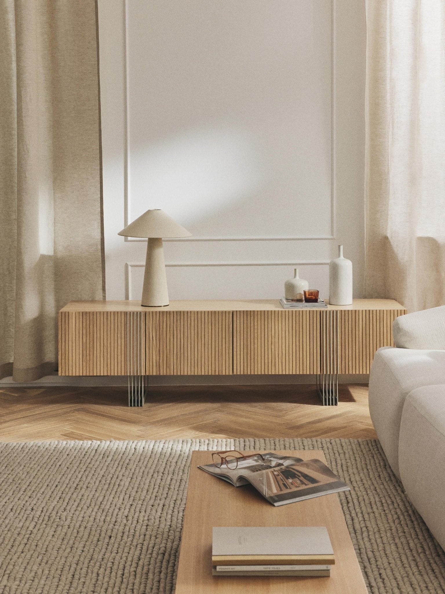 Ross Modern Ahşap TV Ünitesi 180 cm Genişlikte Doğal Meşe - Velotti