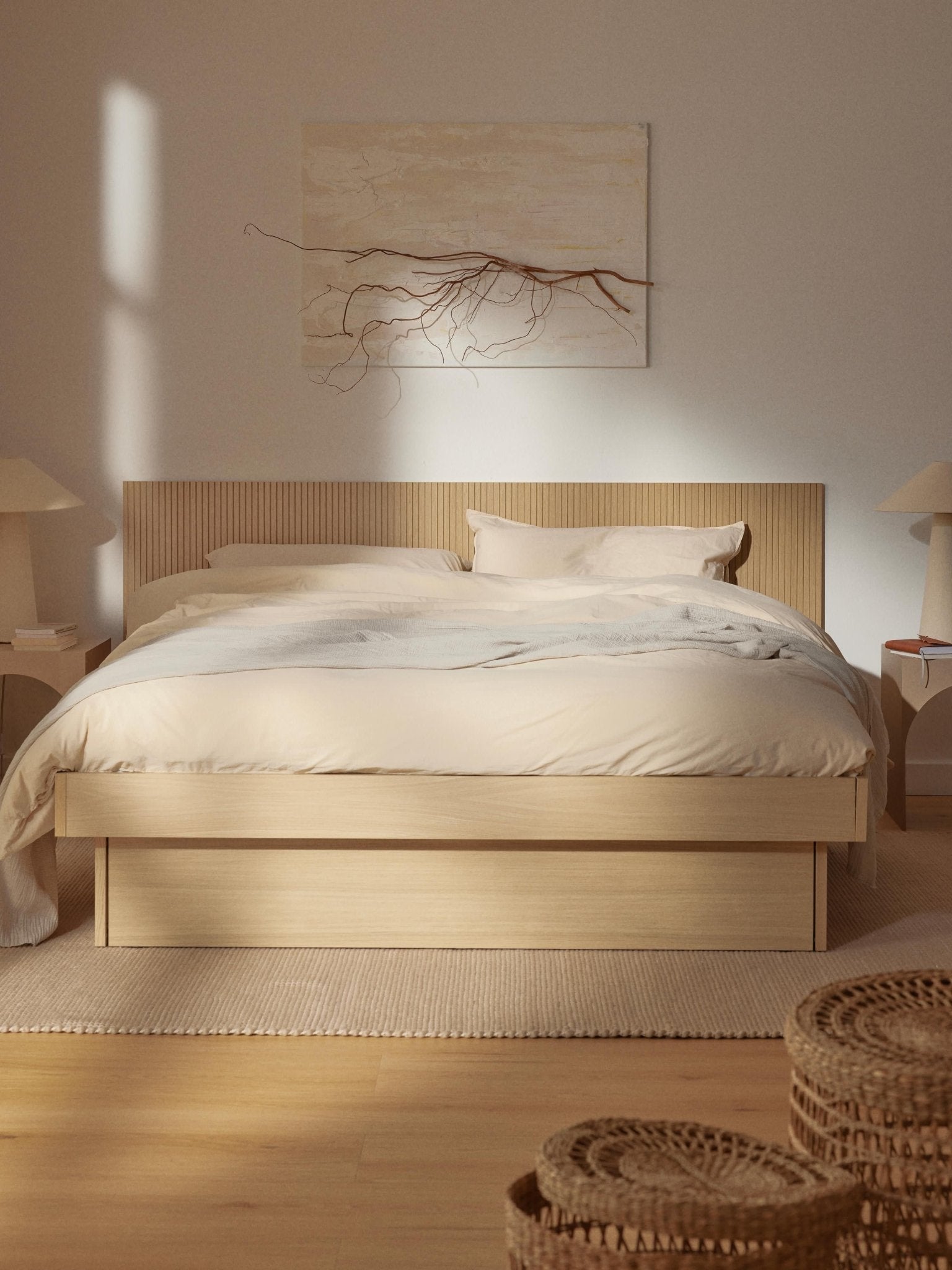 Sato Ahşap Yatak Çekmeceli ve Başlıklı 140x200 cm Lüks Tasarım - Velotti