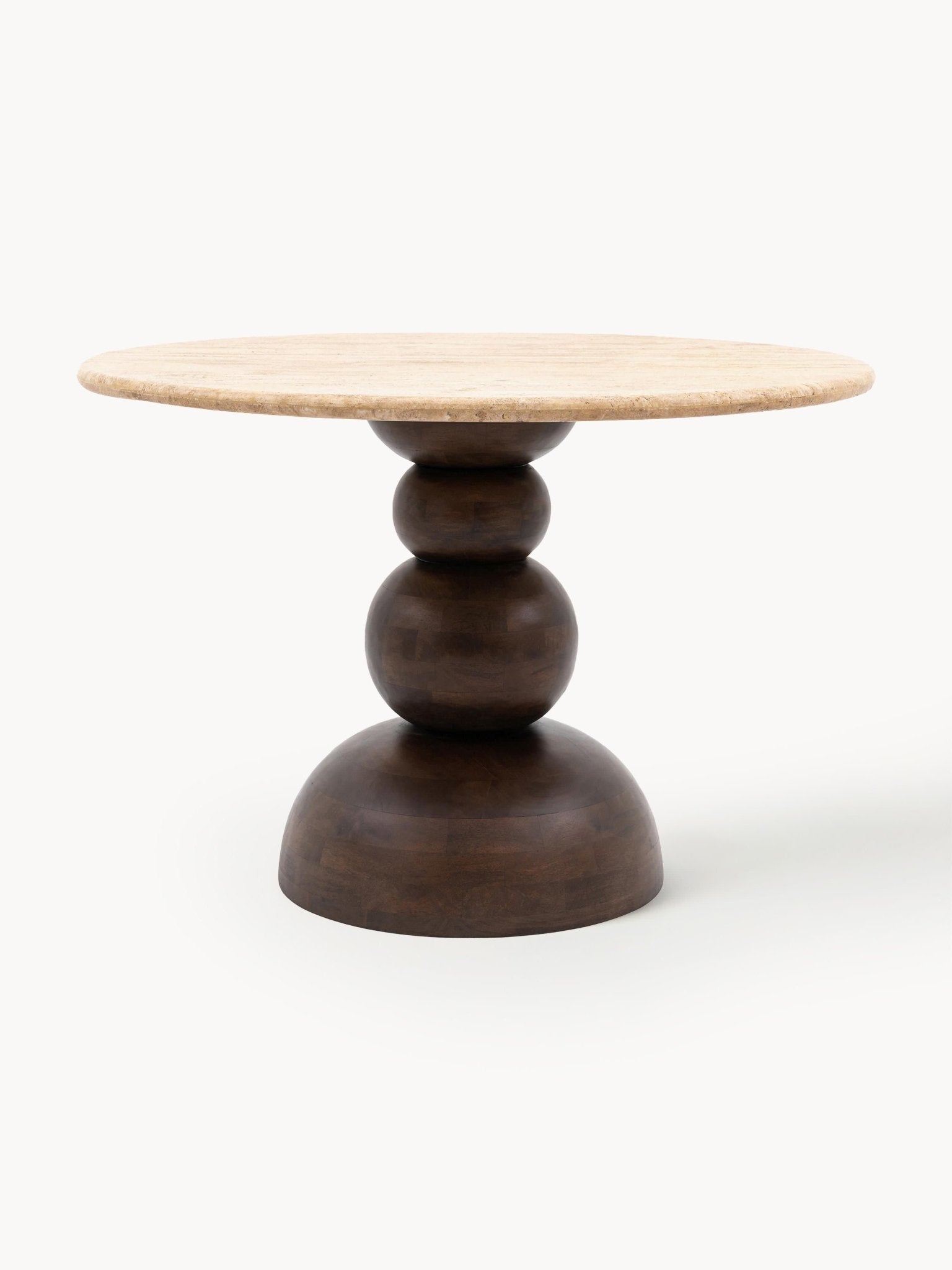 Sculpt Yuvarlak Yemek Masası, Doğal Traverten Tablalı 110 cm - Velotti