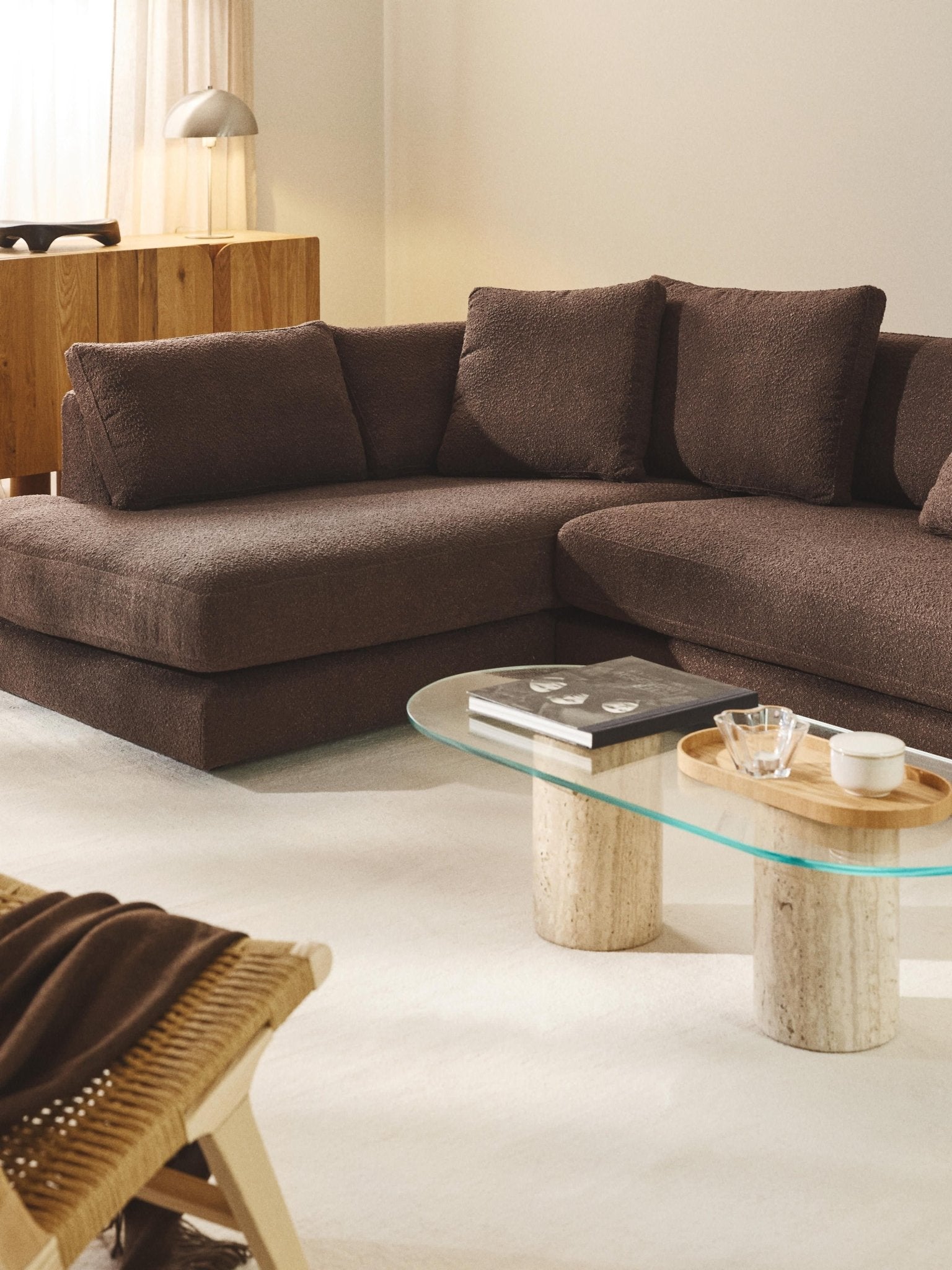 Tribeca Bouclé Köşe Koltuk Modern Tasarım Koyu Kahverengi 274cm - Velotti