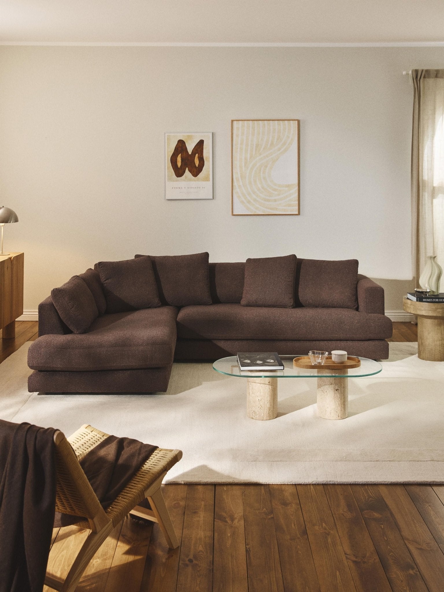Tribeca Bouclé Köşe Koltuk Modern Tasarım Koyu Kahverengi 274cm - Velotti