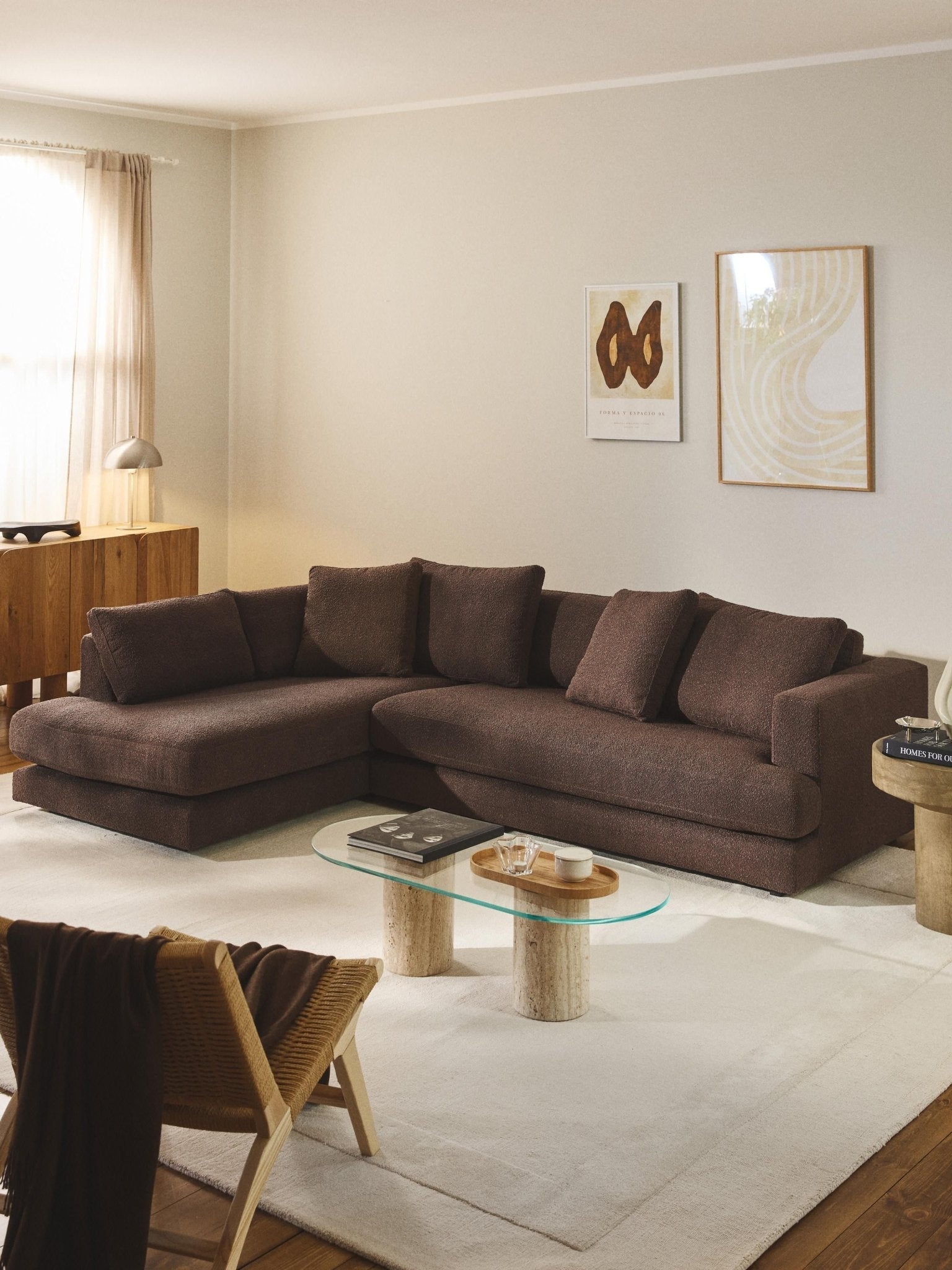 Tribeca Bouclé Köşe Koltuk Modern Tasarım Koyu Kahverengi 274cm - Velotti
