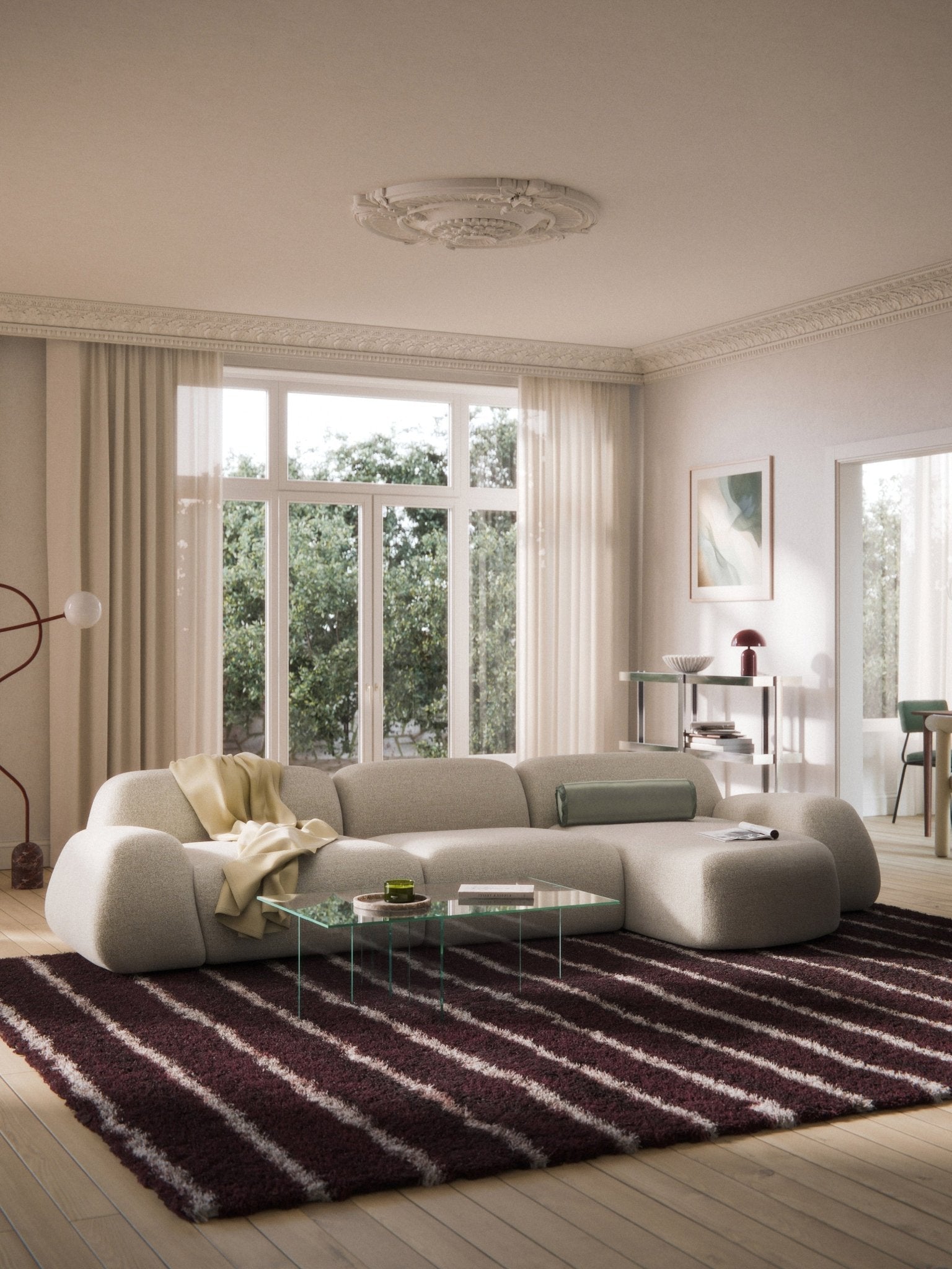 Velotti Wolke 4 Kişilik Modüler Köşe Koltuk Bouclé Kumaş Bej - Velotti
