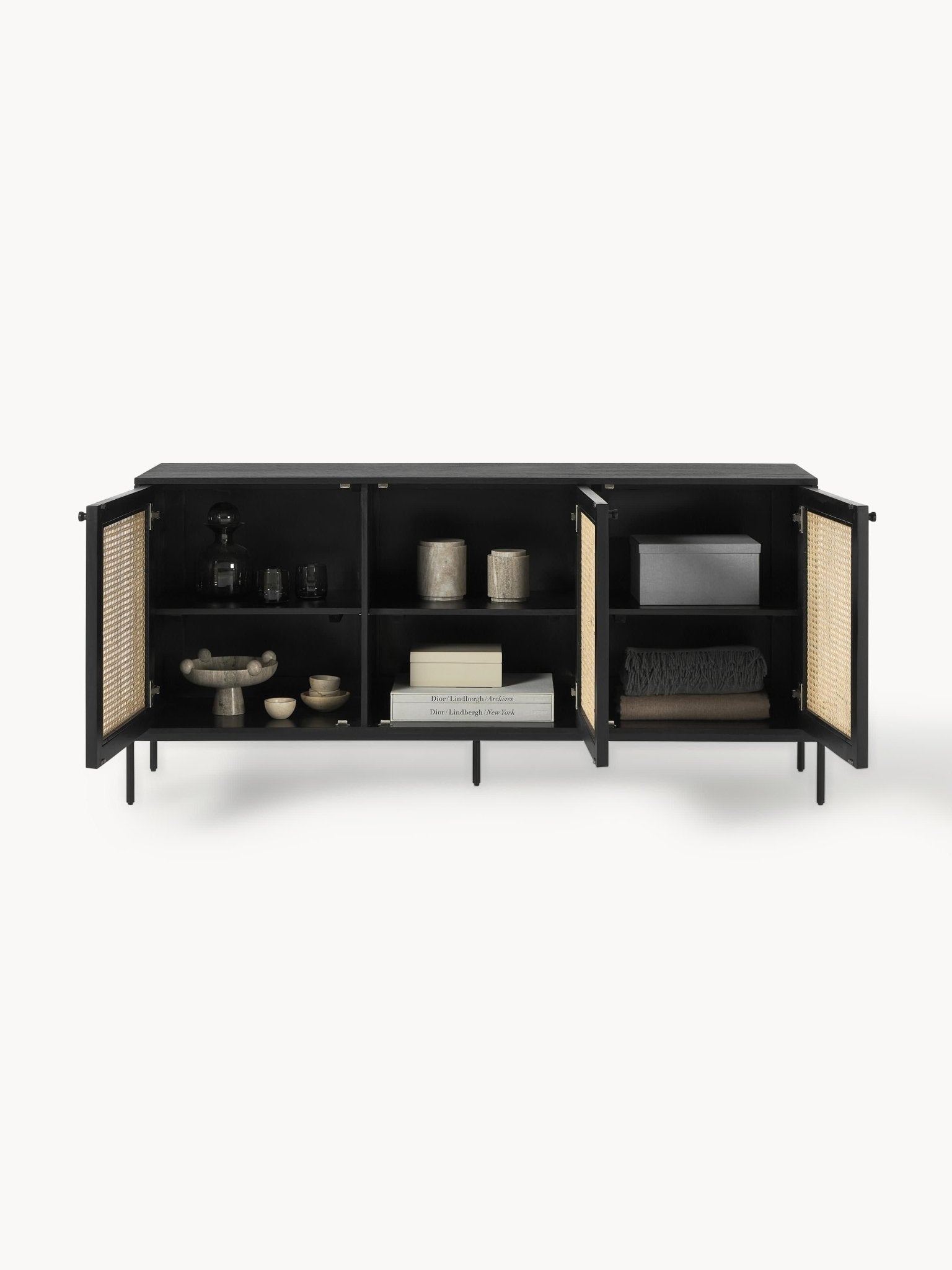 Viyana Rattan Detaylı Masif Ahşap Konsol 165cm - Velotti