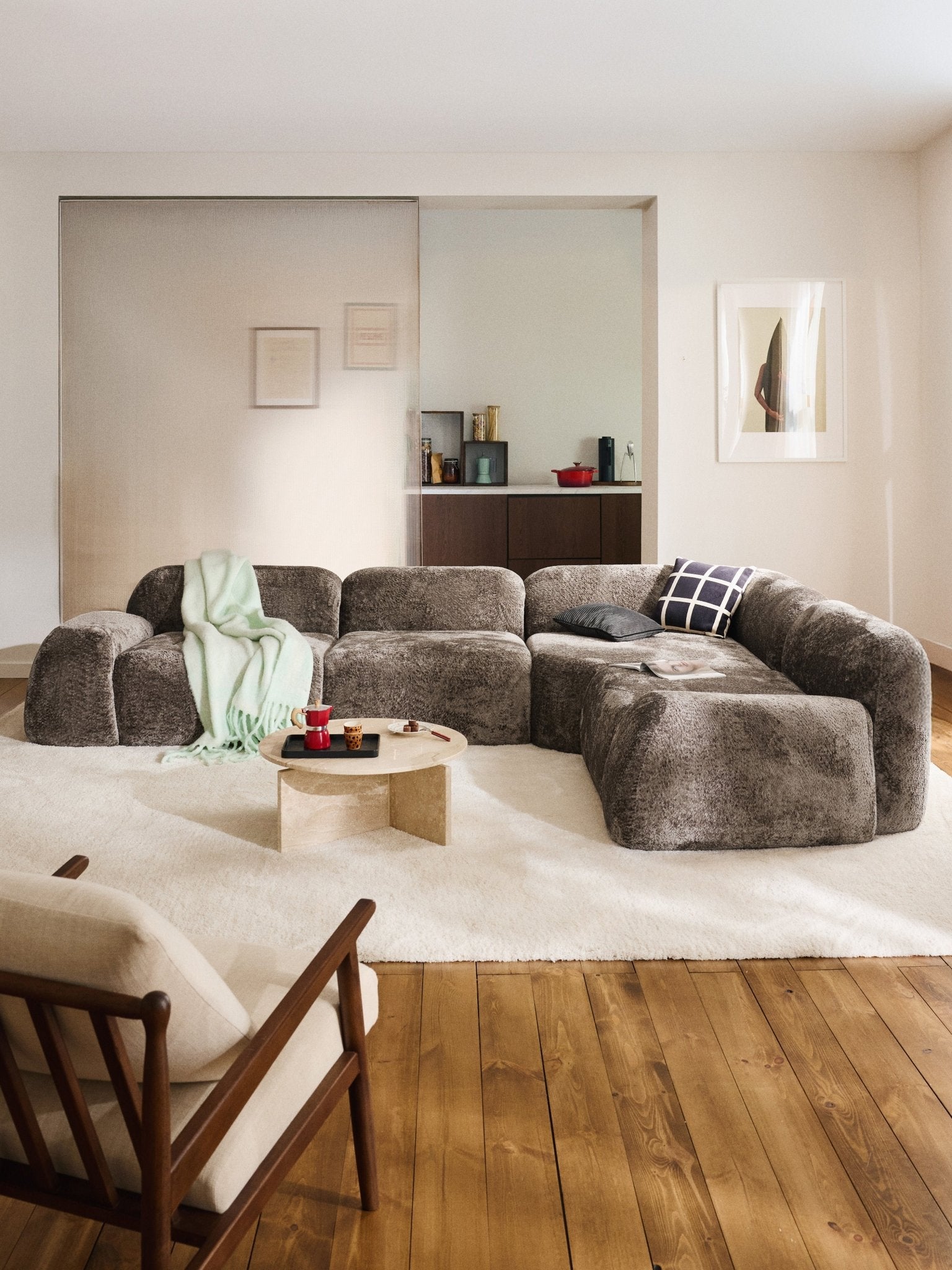 Wolke 4 Kişilik Modüler Köşe Koltuk Teddy Buklet Taupe - Velotti