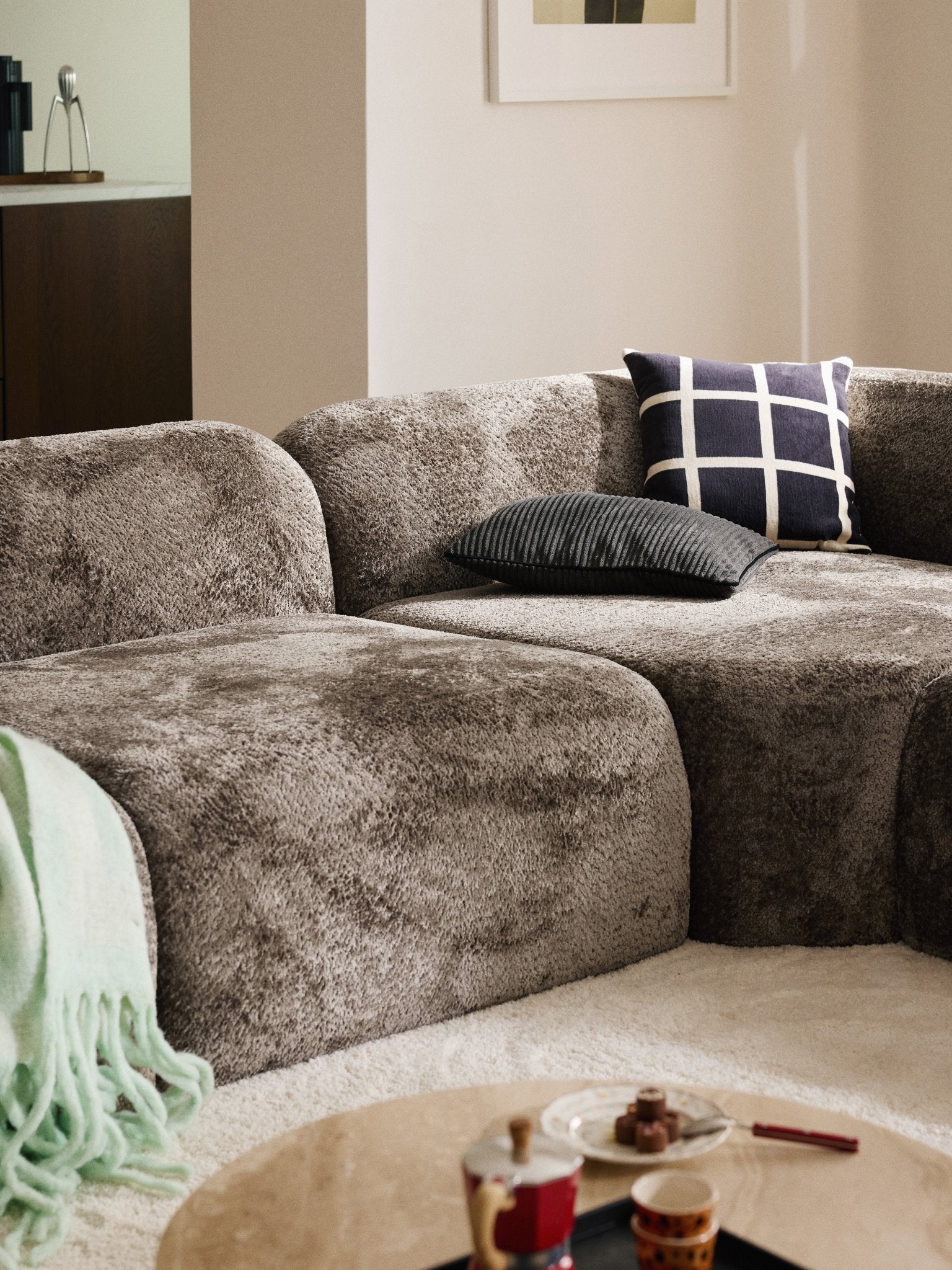 Wolke 4 Kişilik Modüler Köşe Koltuk Teddy Buklet Taupe - Velotti